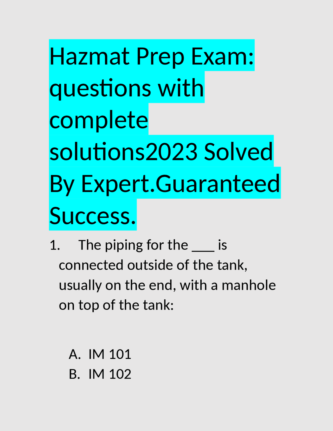 Hazmat Prep Exam: Questions and Solutions | Exams Workplace Safety ...