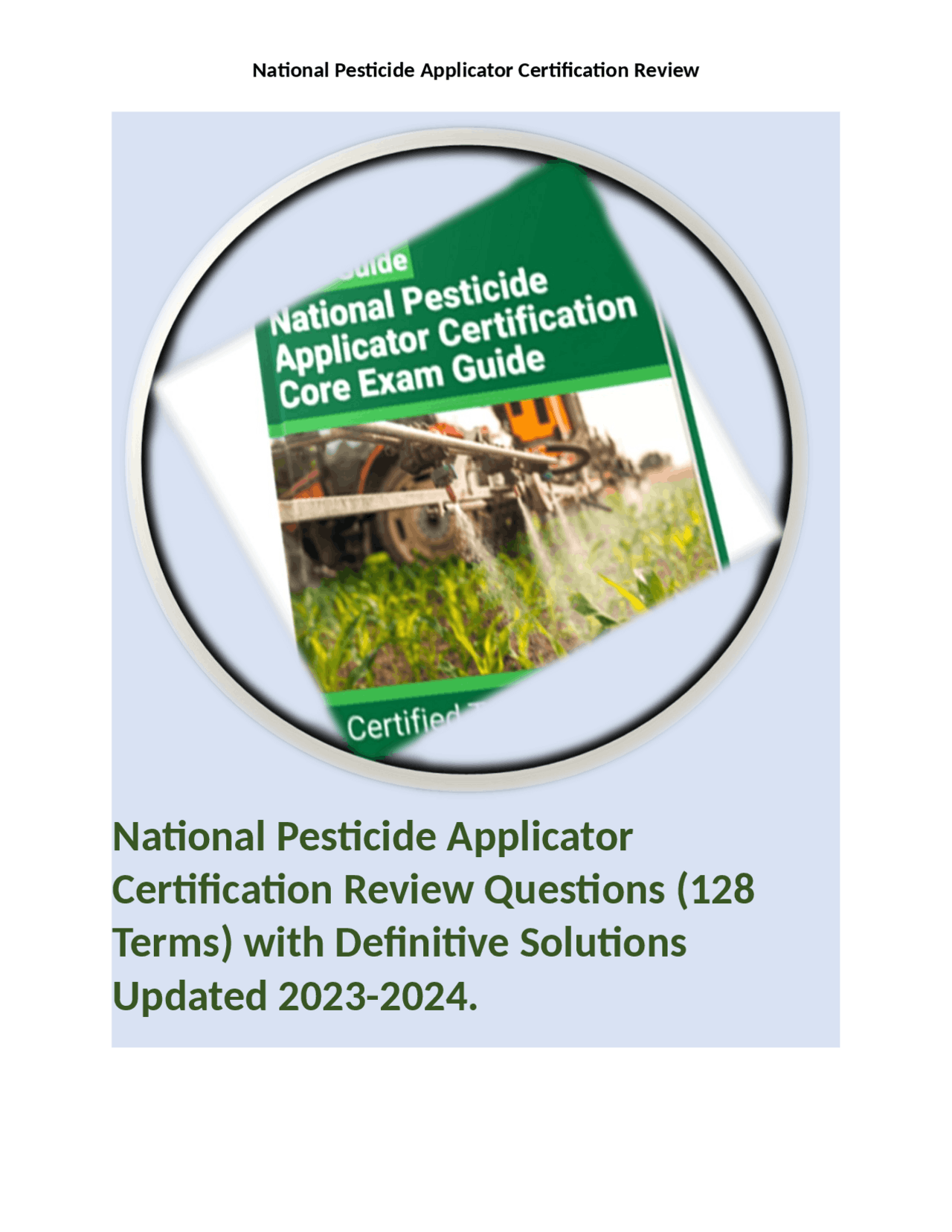 National Pesticide Applicator Certification Review Questions (128 Terms
