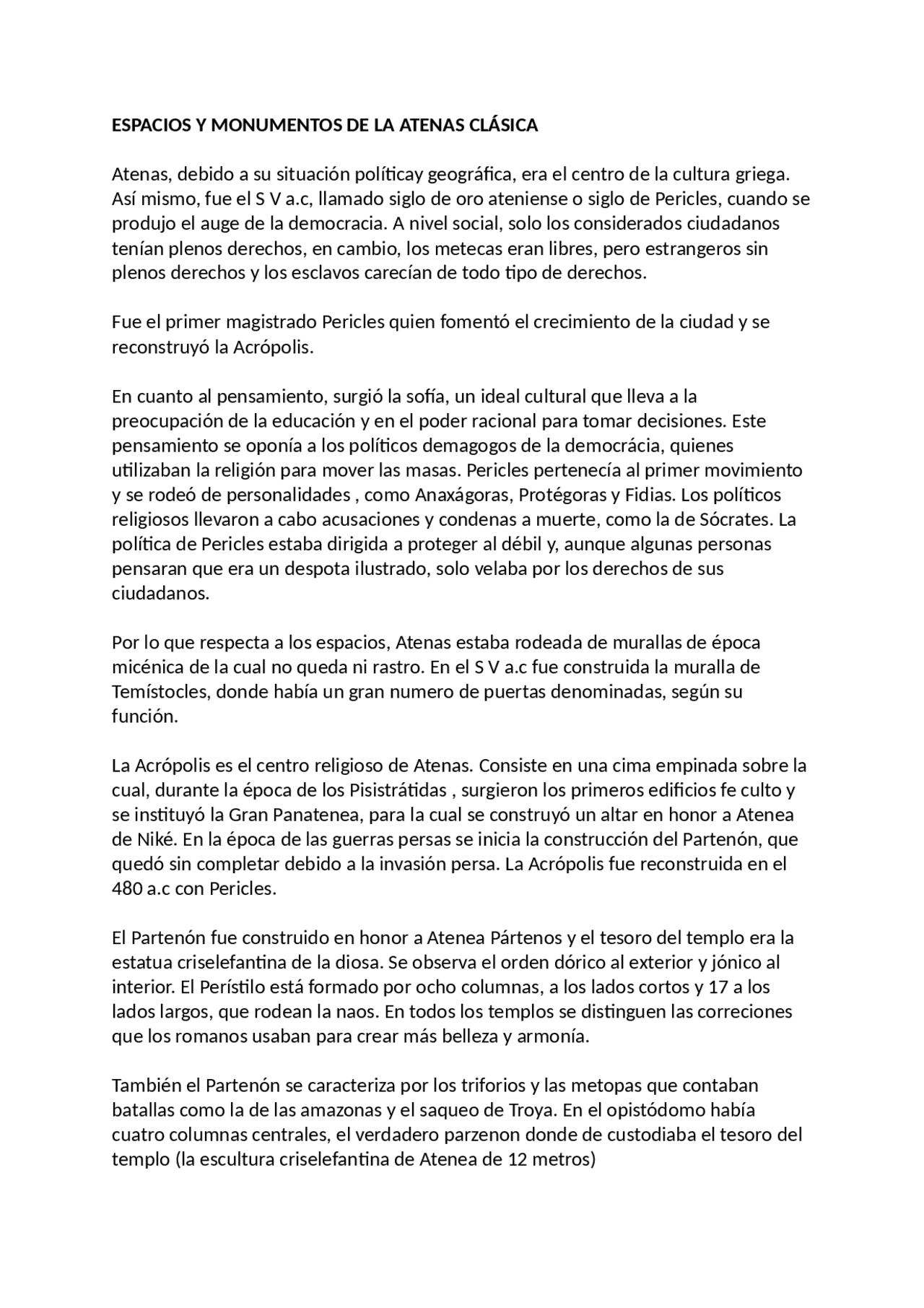 Espacios y Monumentos de la Atenas Clásica | Resúmenes de Griego | Docsity