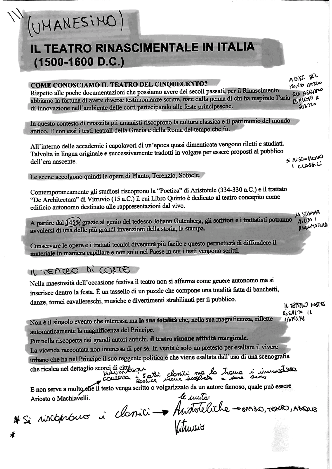 riassunto teatro rinascimentale italiano Schemi e mappe concettuali