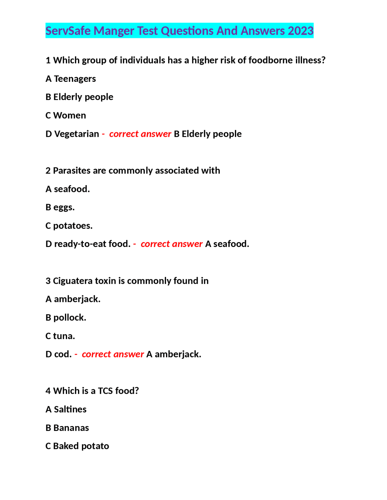 ServSafe Manager Test Questions And Answers 2023 | Exams Nursing | Docsity
