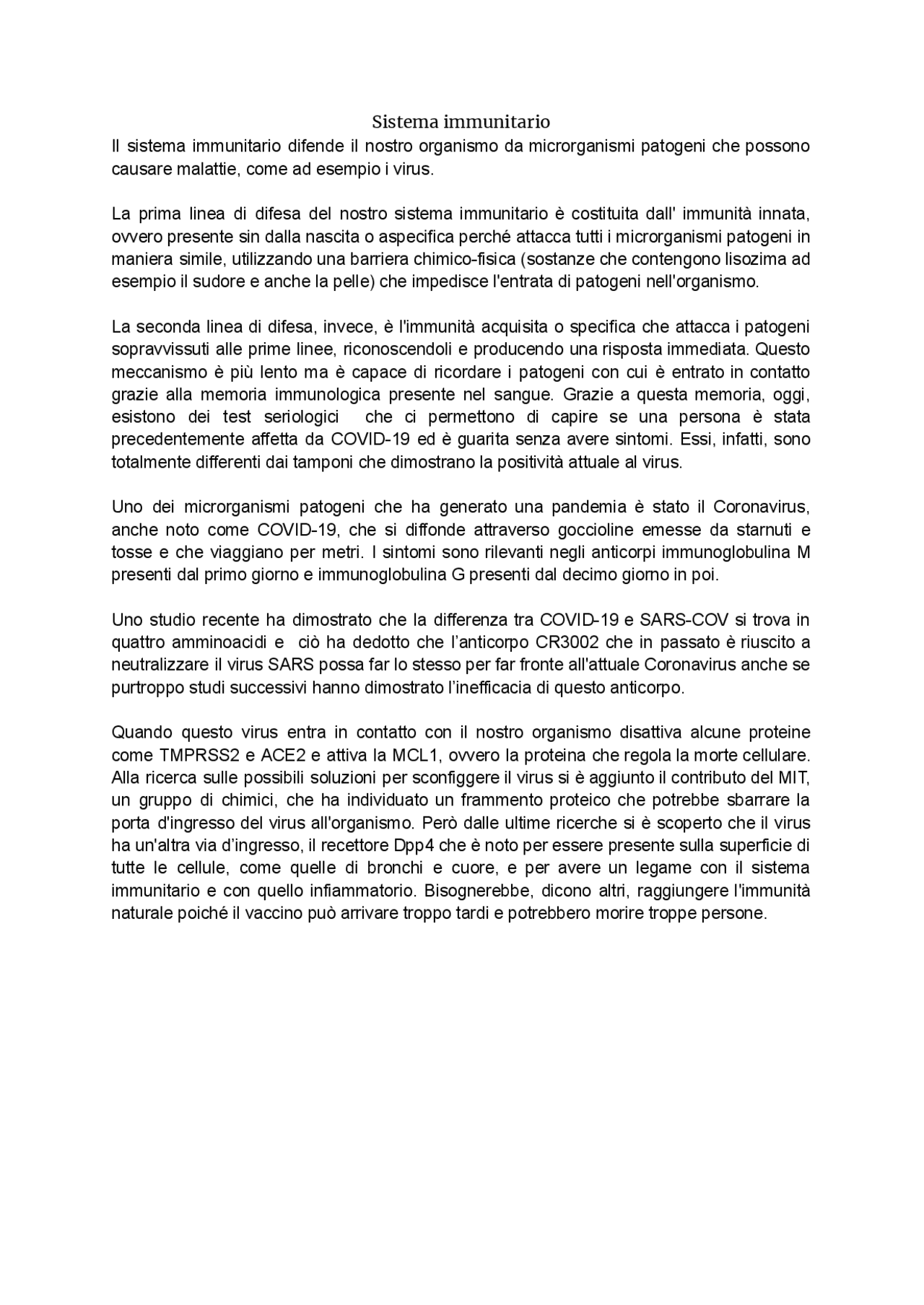 Il sistema immunitario, biologia Appunti di Biologia Docsity