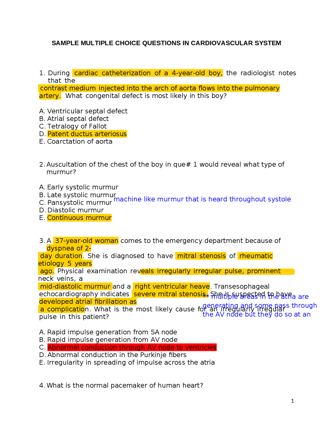 Sample Multiple Choice Questions in Cardiovascular System | Quizzes ...