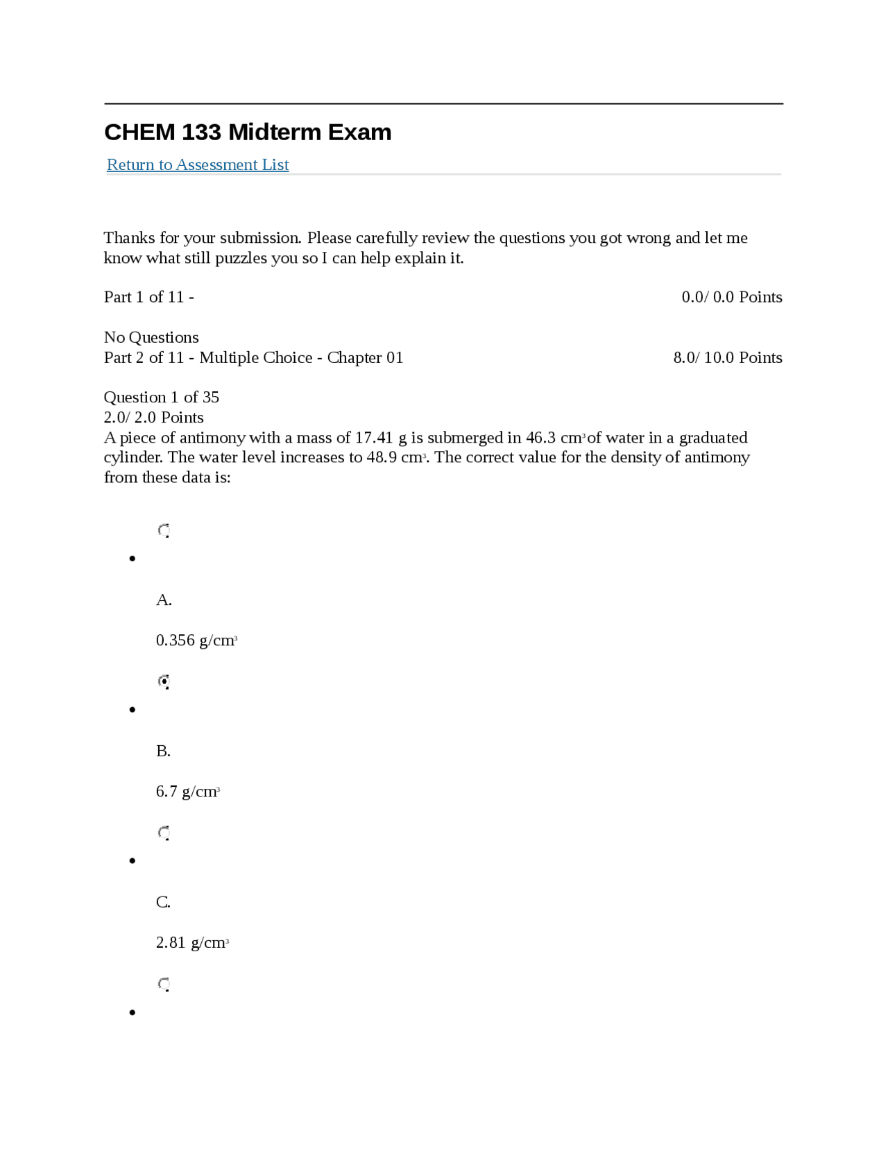 CHEM 133 Midterm Exam (American Millitary University) | Exams Chemistry ...