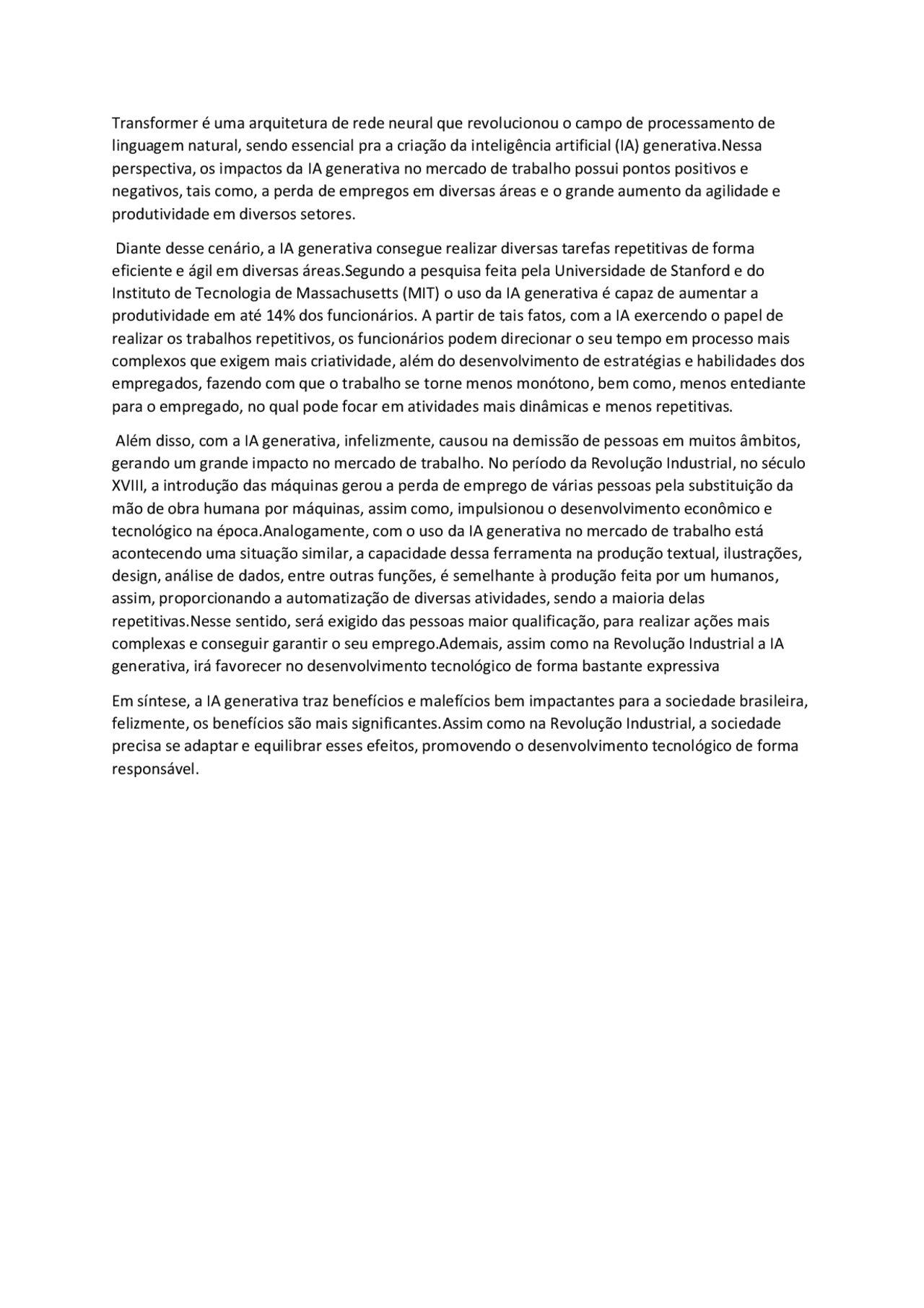 Redação sobre o impacto no mercado de trabalho da inteligência ...