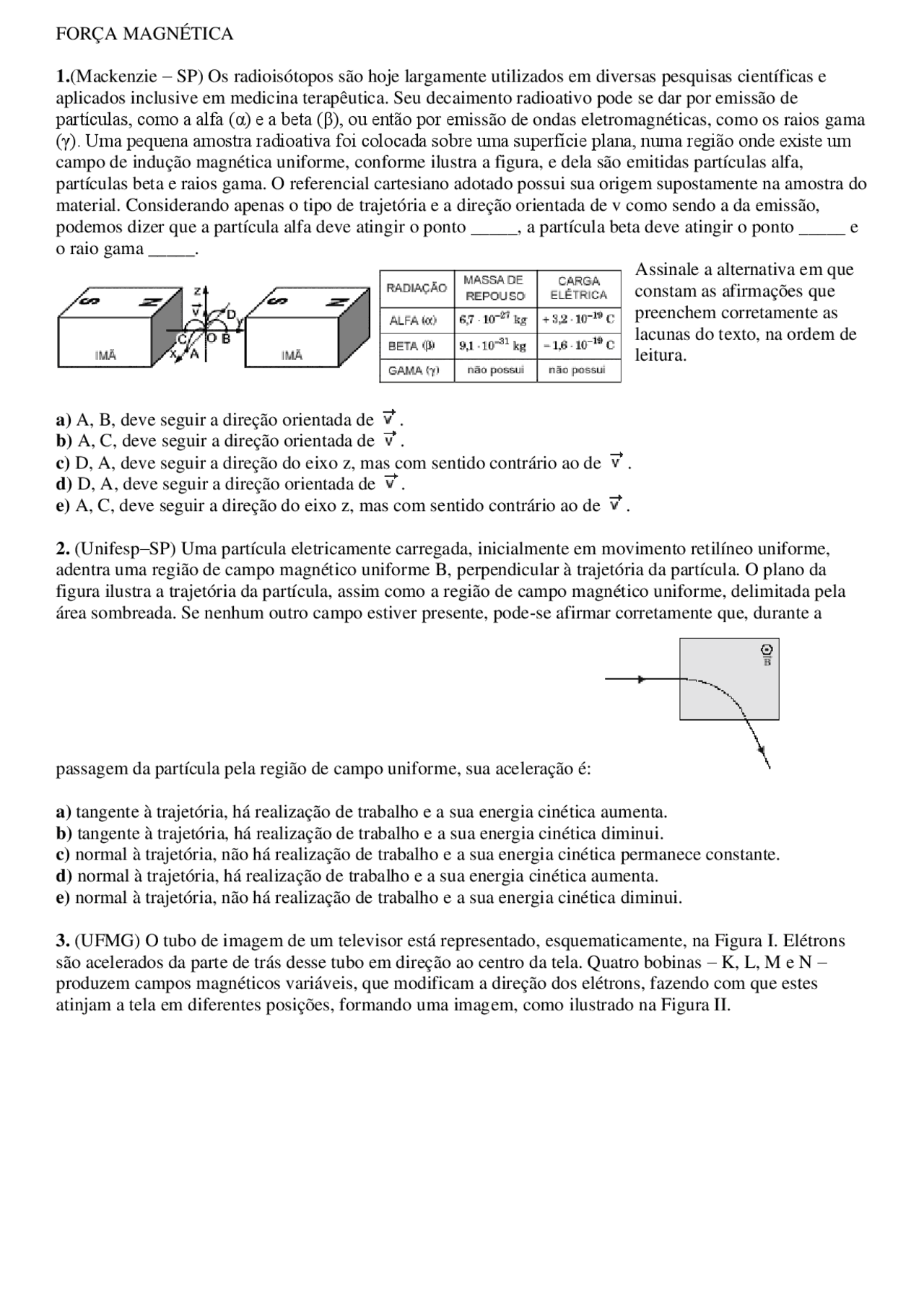 Material da física que envolve a eletricidade. | Provas Física | Docsity