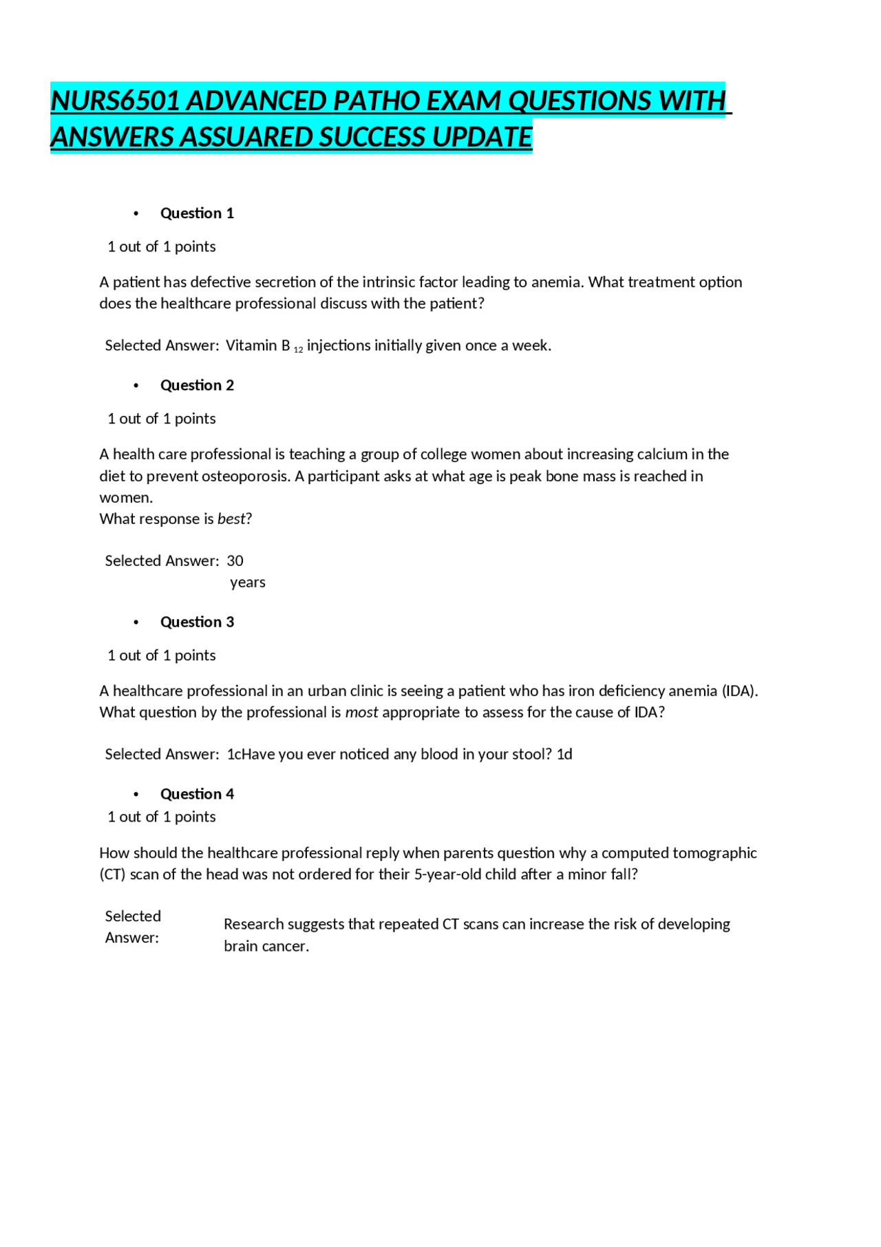 NURS6501 ADVANCED PATHO EXAM QUESTIONS WITH ANSWERS ASSUARED SUCCESS ...