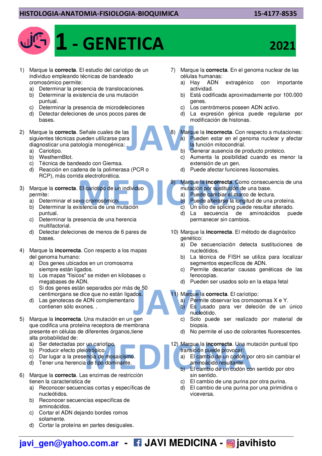 choice medica 2022 Ejercicios de Genética Médica Docsity