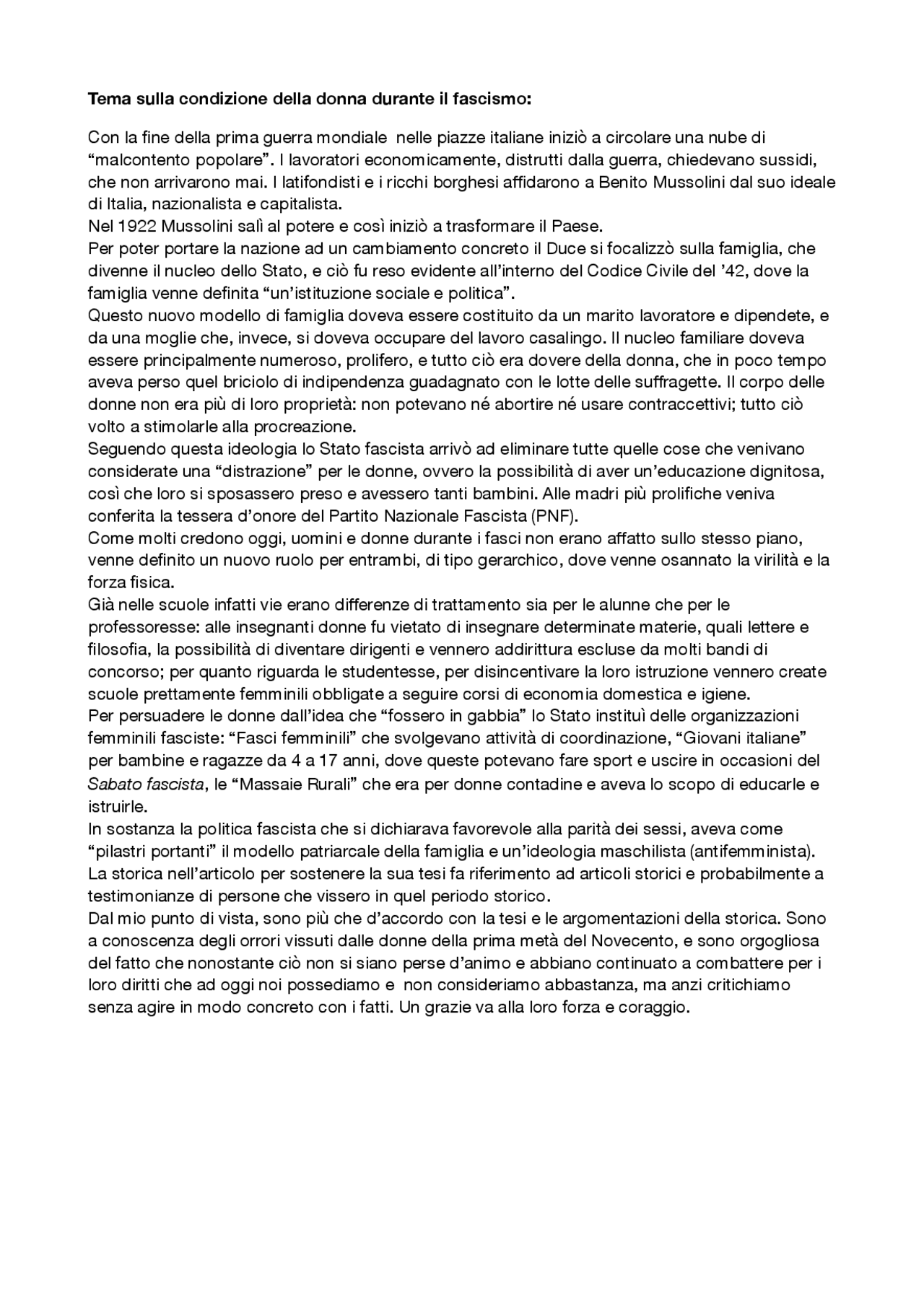 La condizione delle donne durante il fascismo | Apuntes de Historia ...