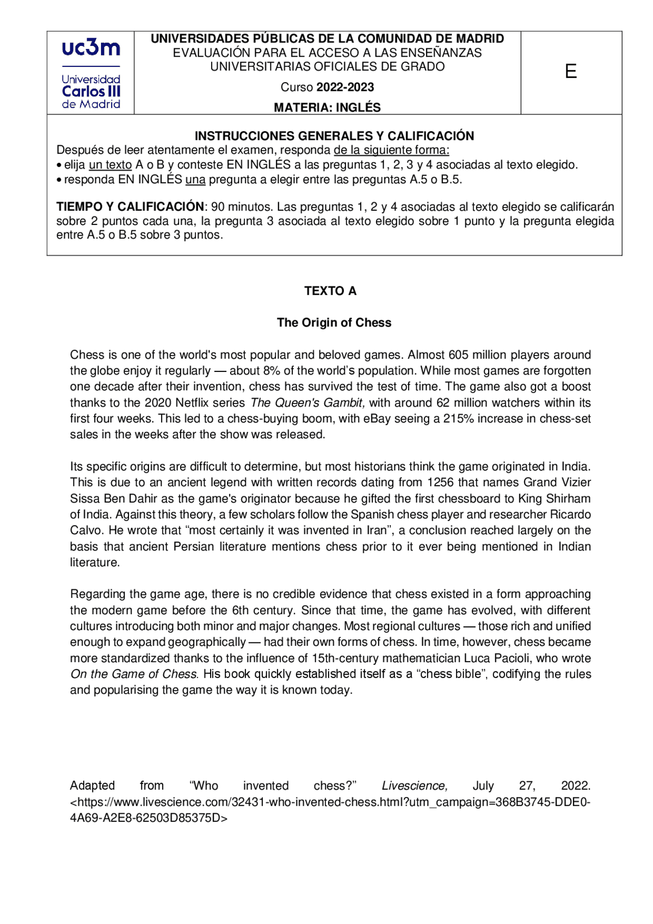 Ebau Ingles Reading And Writting Exámenes Selectividad De Inglés