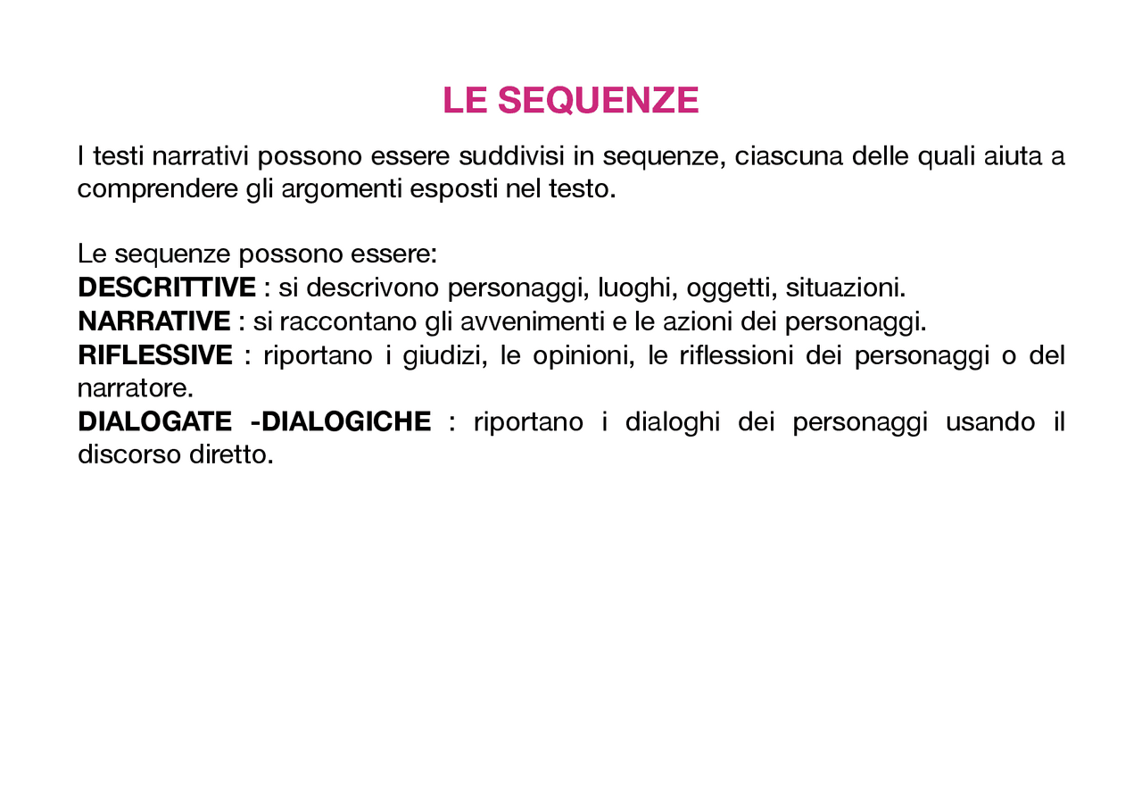 Le sequenze di un testo narrativo | Schemi e mappe concettuali di