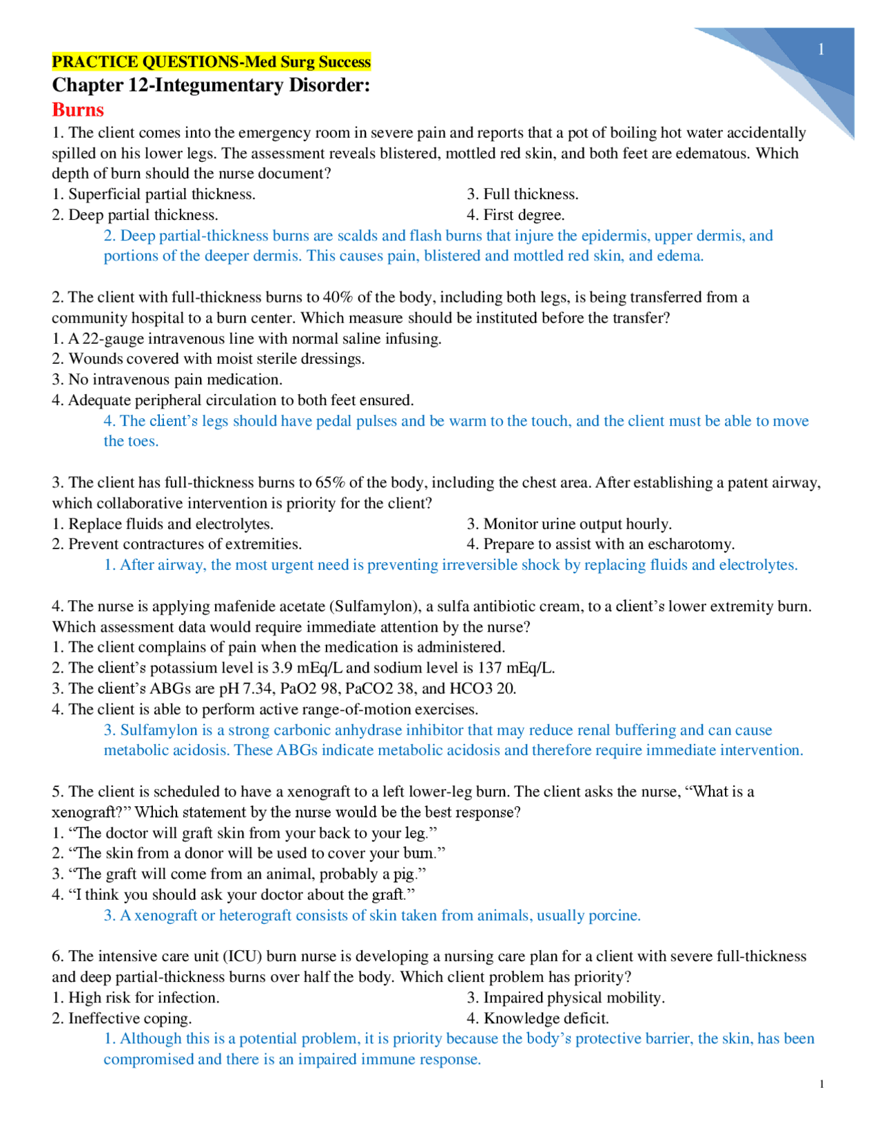 Success Practice for Test 1 Med Surg Questions with 100% correct ...
