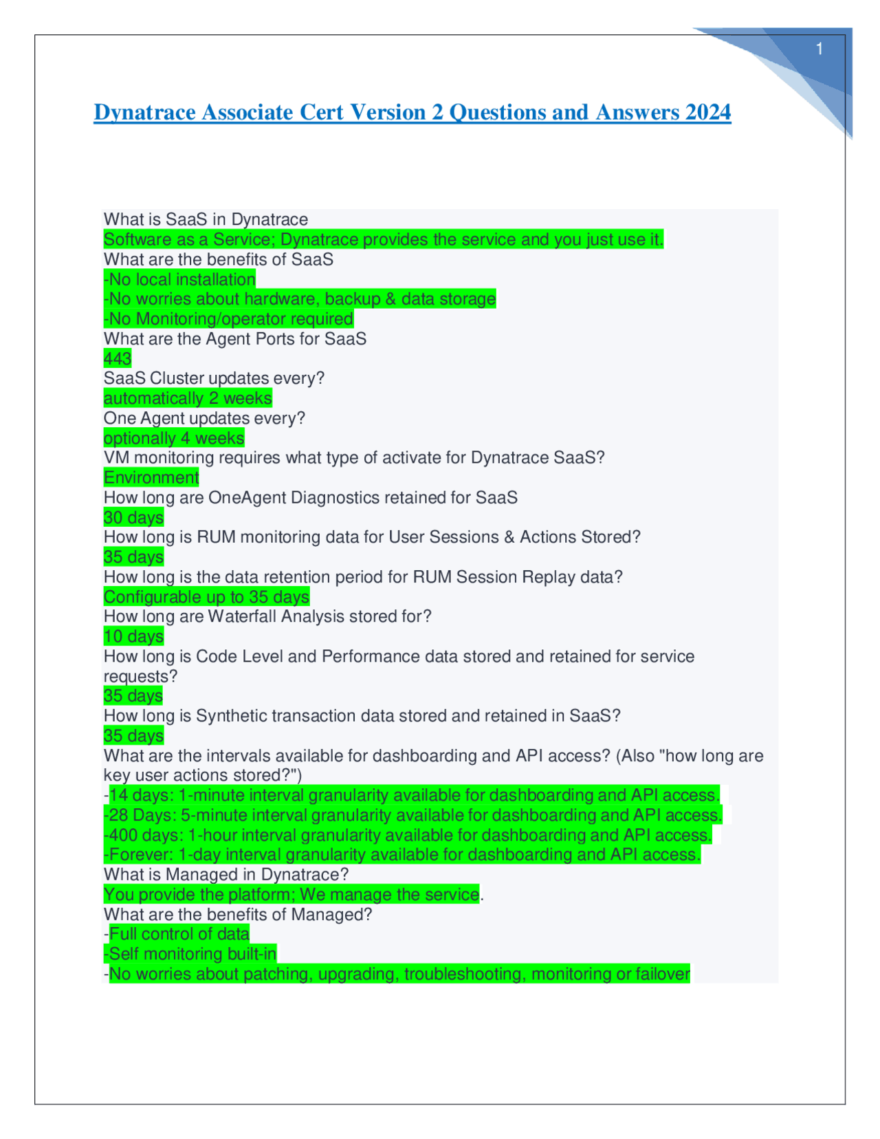Dynatrace Associate Cert Version 2 Questions and Answers 2024 Exams