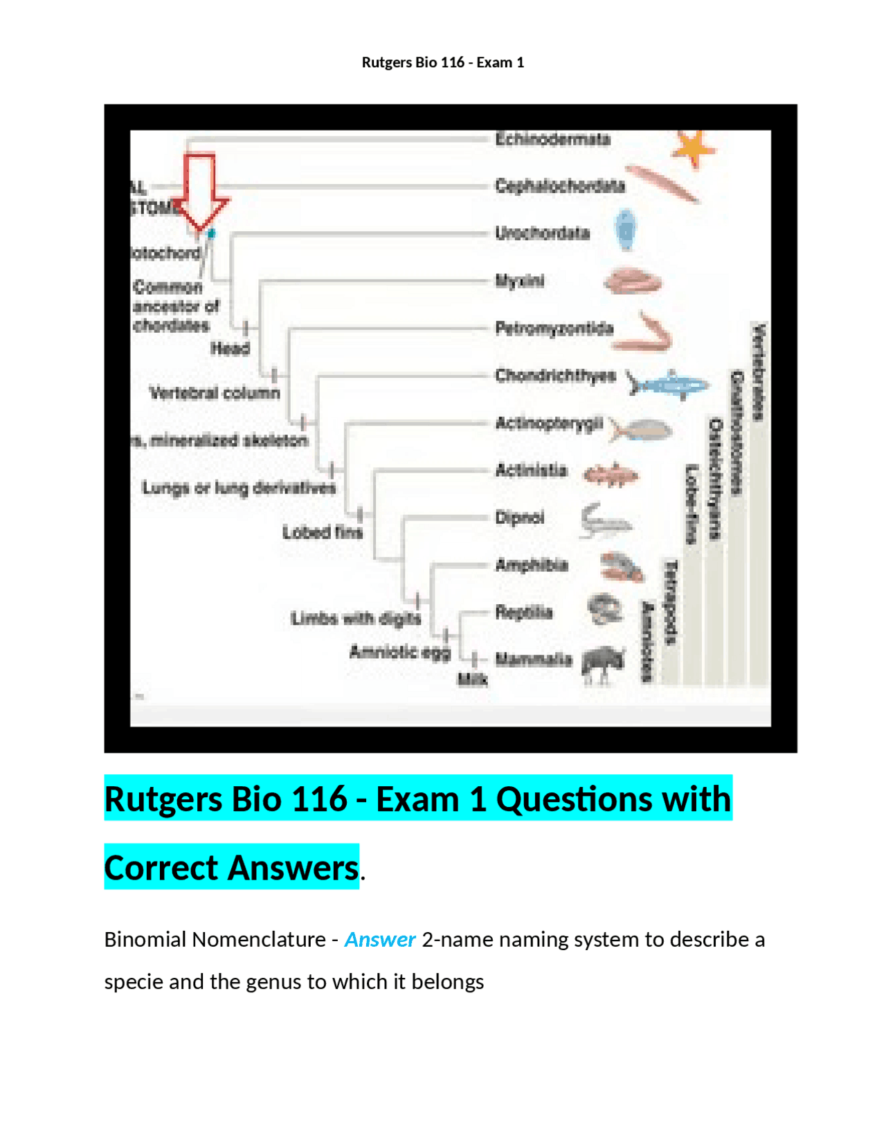 Rutgers Bio 116 - Exam 1 Questions with Correct Answers. | Exams ...