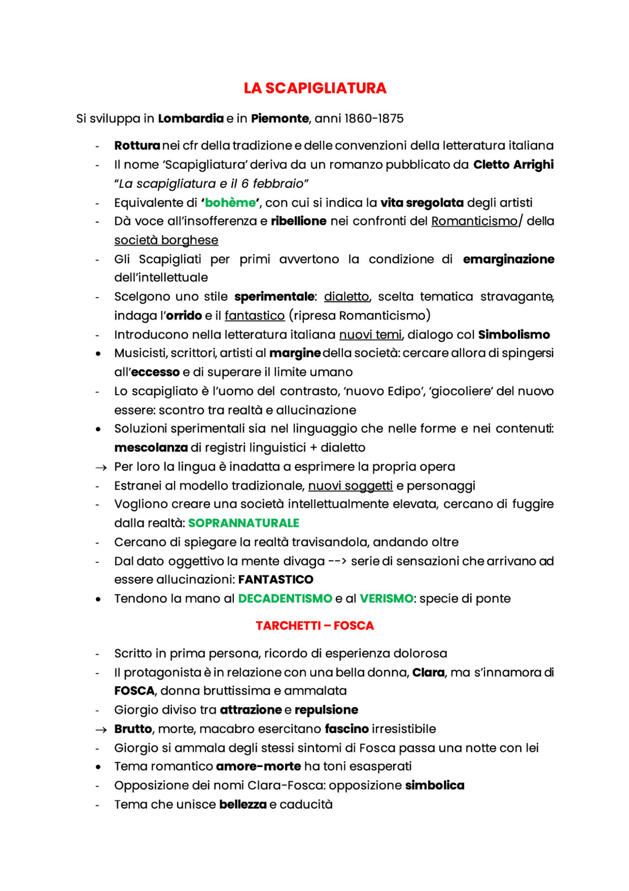 La Scapigliatura Appunti Appunti di Italiano Docsity