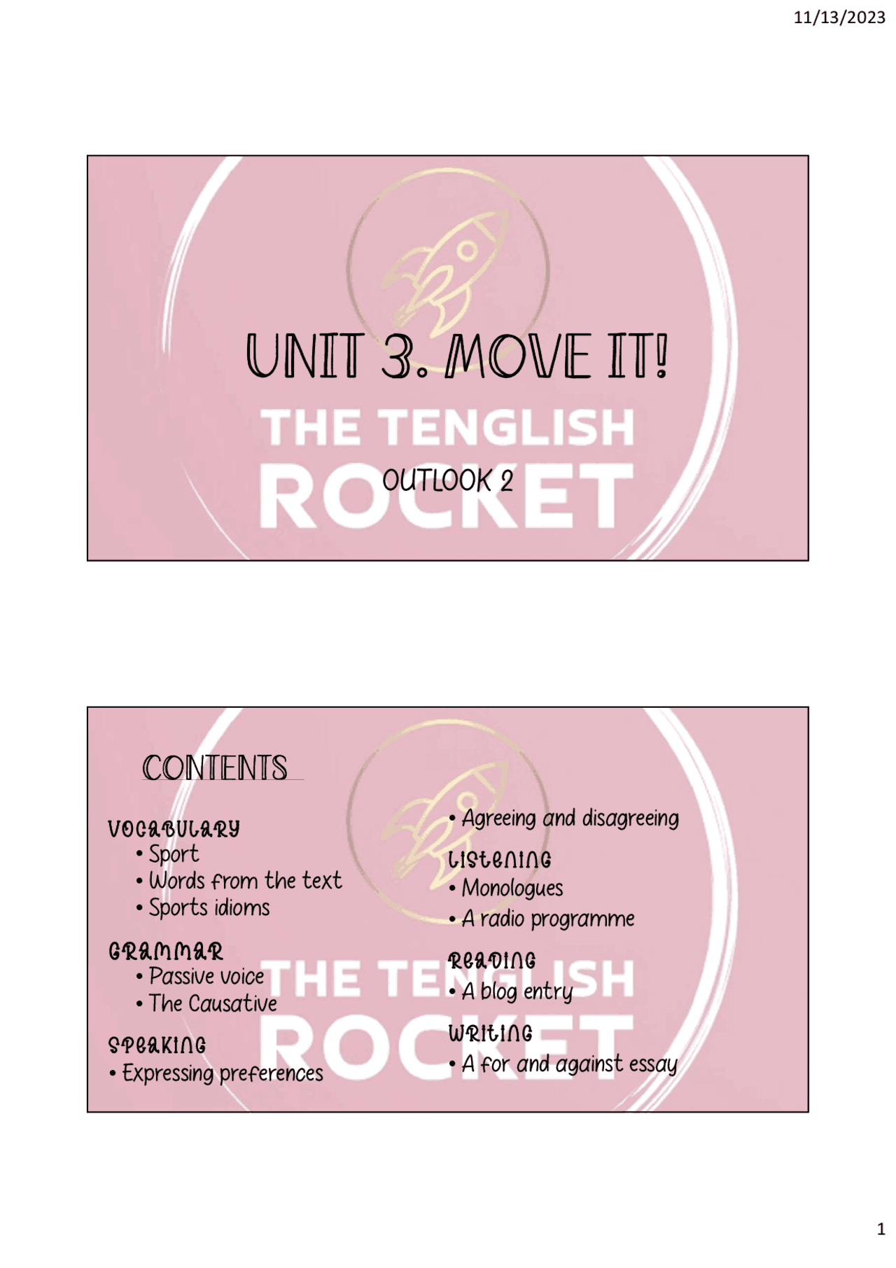 HANDOUT UNIT 3 OUTLOOK 2 BACHILLERATO | Apuntes de Inglés | Docsity