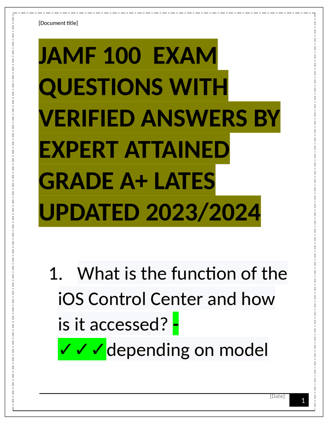 JAMF 100 EXAM QUESTIONS WITH VERIFIED ANSWERS BY EXPERT ATTAINED GRADE A+ LATES UPDATED 2