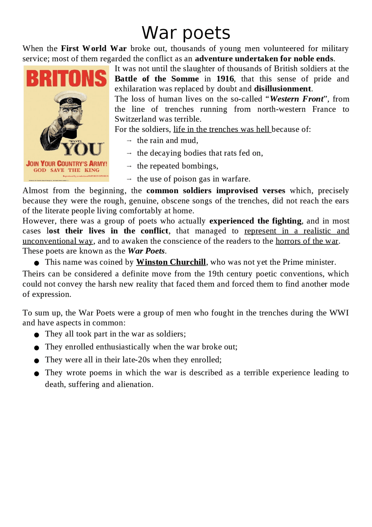 Riassunto War Poets Schemi E Mappe Concettuali Di Inglese Docsity