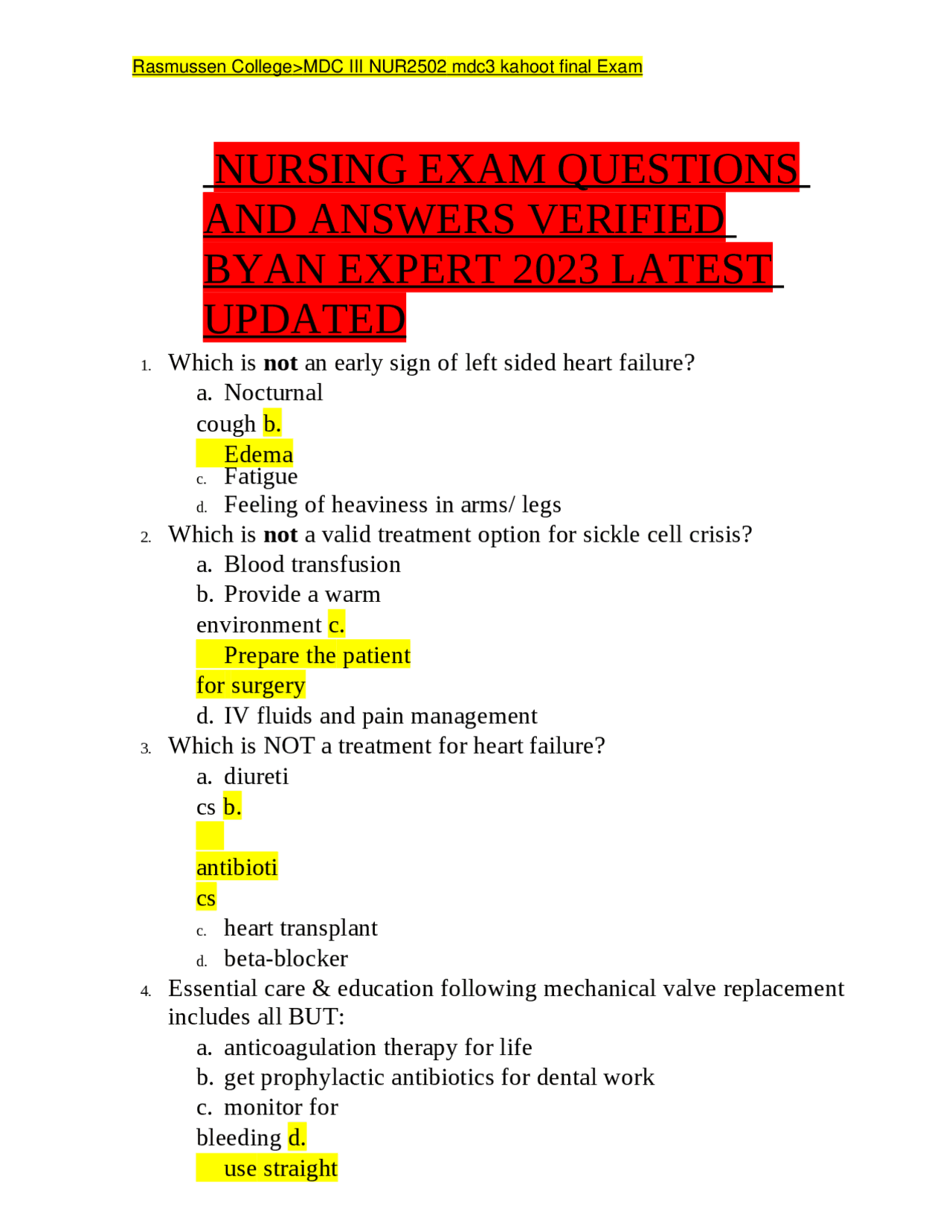 Nursing Exam Questions And Answers Verified Byan Expert 2023 Latest Updated Exams Nursing Nursing Exam Questions And Answers Verified Byan Expert 2023 Latest Updated Exams Nursing