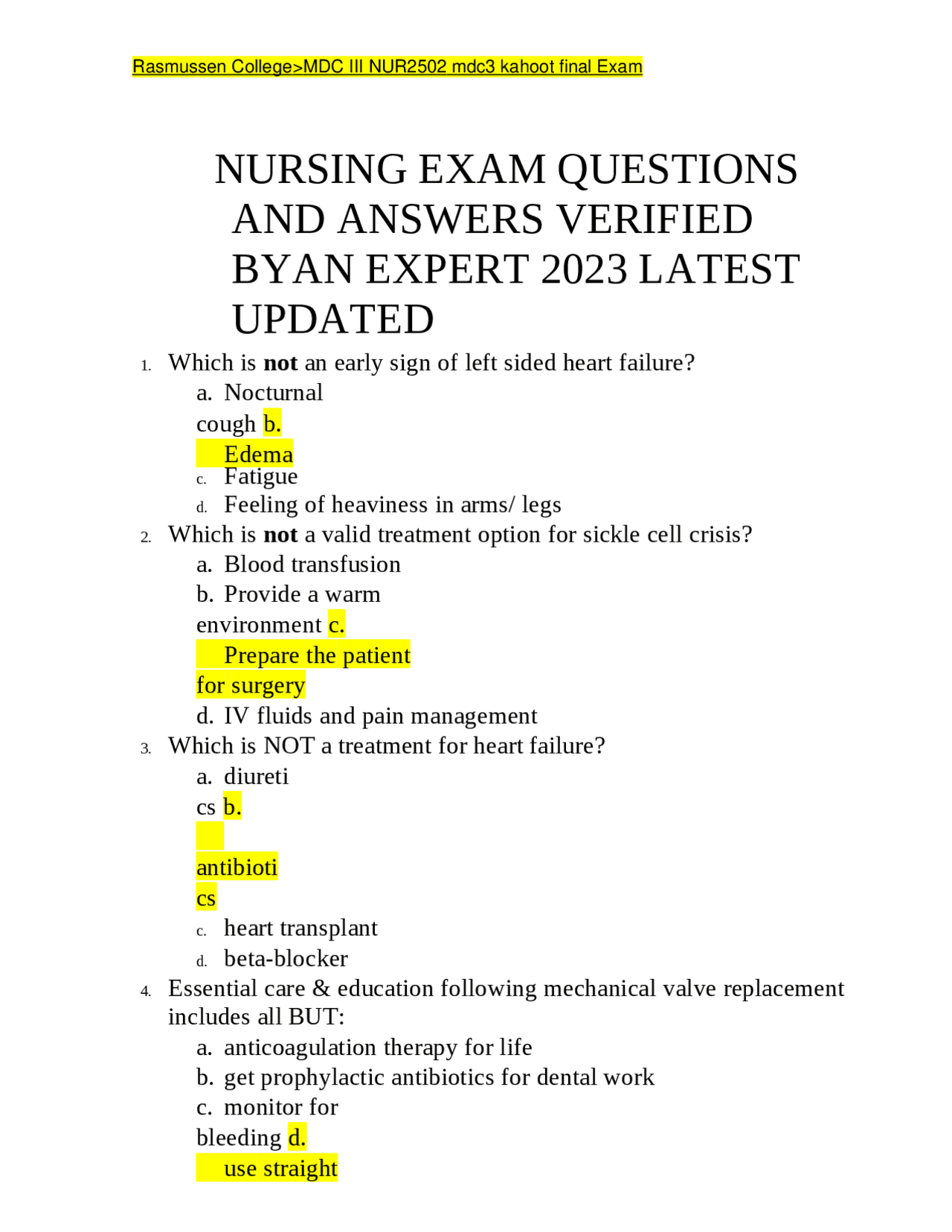 NURSING EXAM QUESTIONS AND ANSWERS VERIFIED BYAN EXPERT 2023 LATEST ...