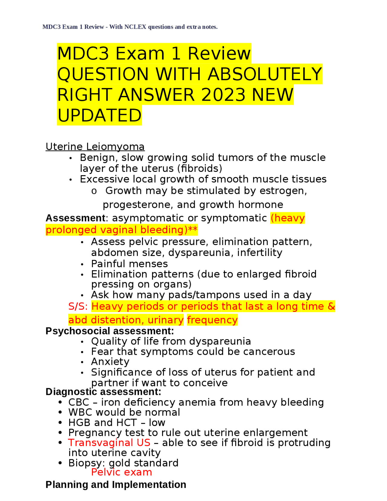 MDC3 Exam 1 Review QUESTION WITH ABSOLUTELY RIGHT ANSWER 2023 NEW ...