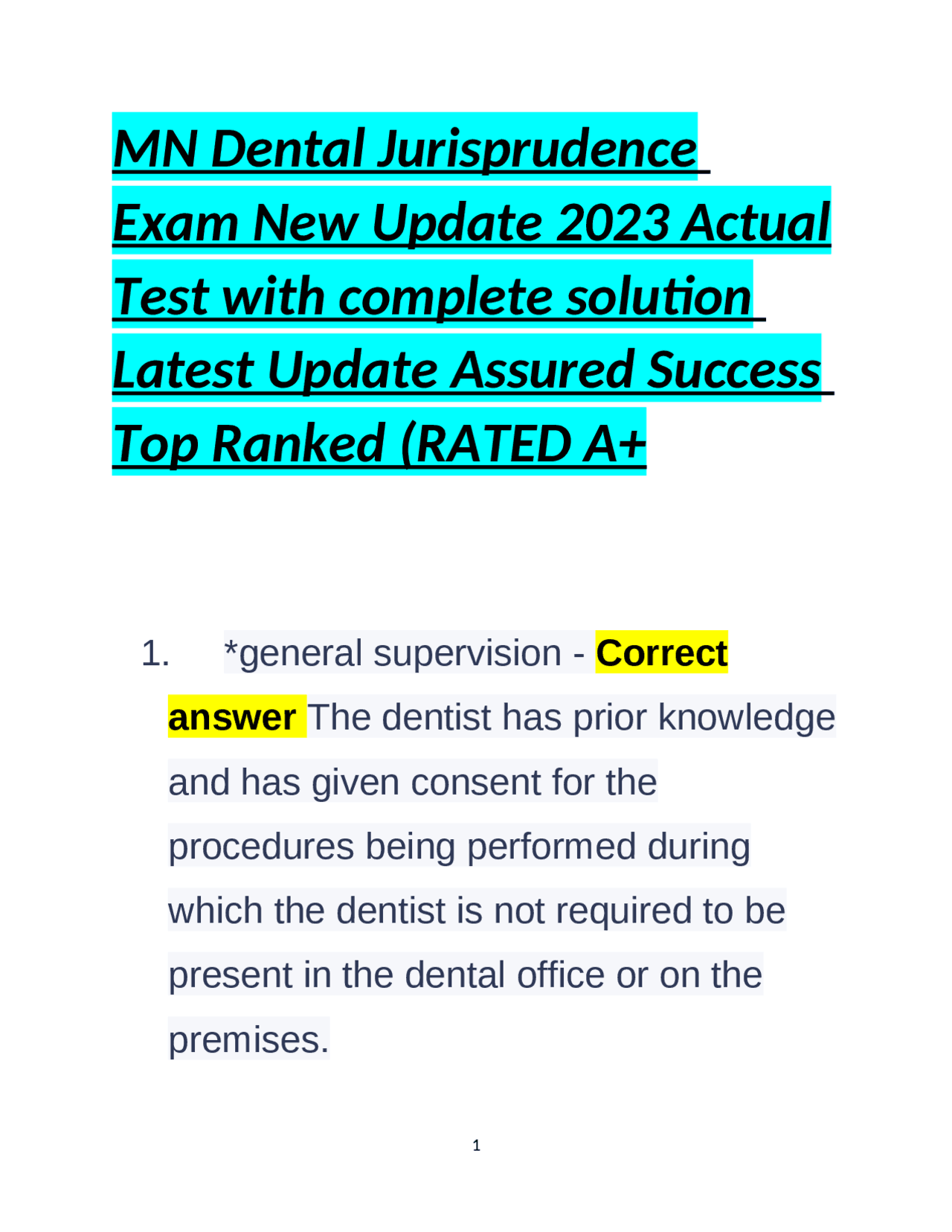 MN Dental Jurisprudence Exam New Update 2023 Actual Test with complete