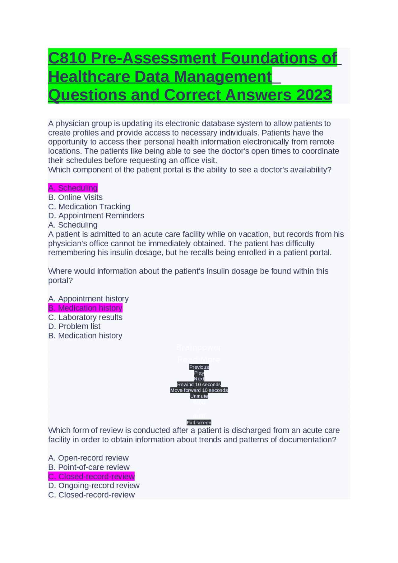 Foundations of Healthcare Data Management Questions and Correct Answers