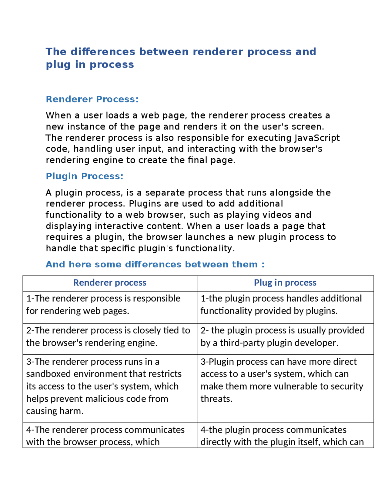 the differences between renderer process and plugin process ...