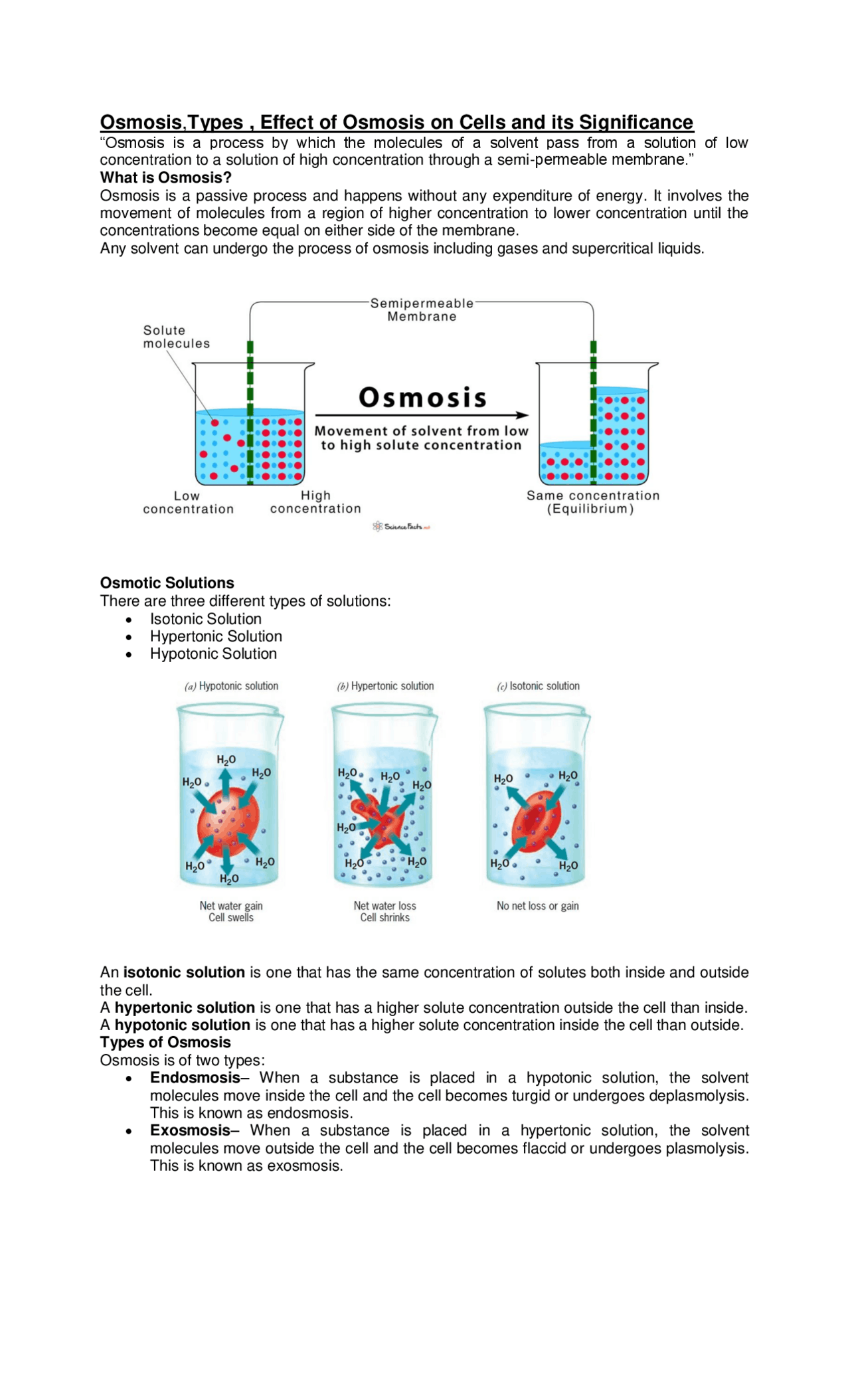 Osmosis,Types , Effect of Osmosis on Cells and its Significance