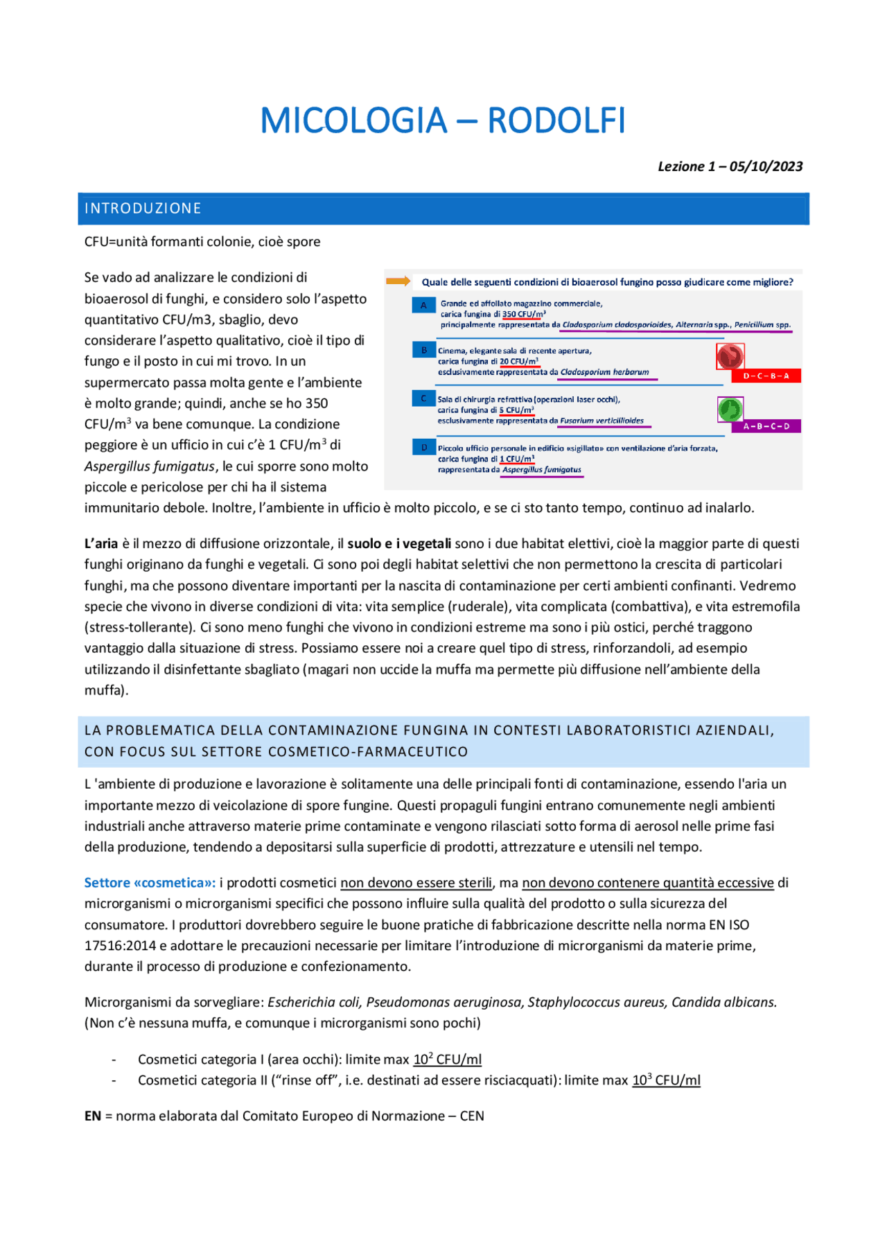 Micologia Prof.ssa Rodolfi appunti completi | Appunti di Micologia | Docsity