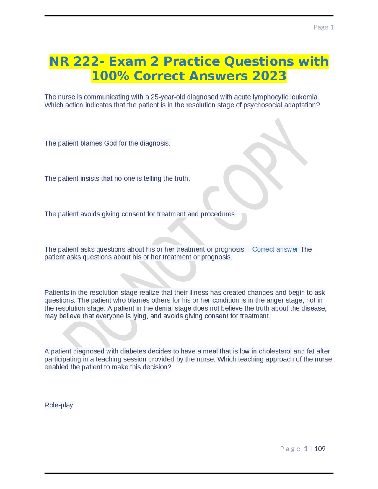 NR 222- Exam 2 Practice Questions with 100% Correct Answers 2023 ...
