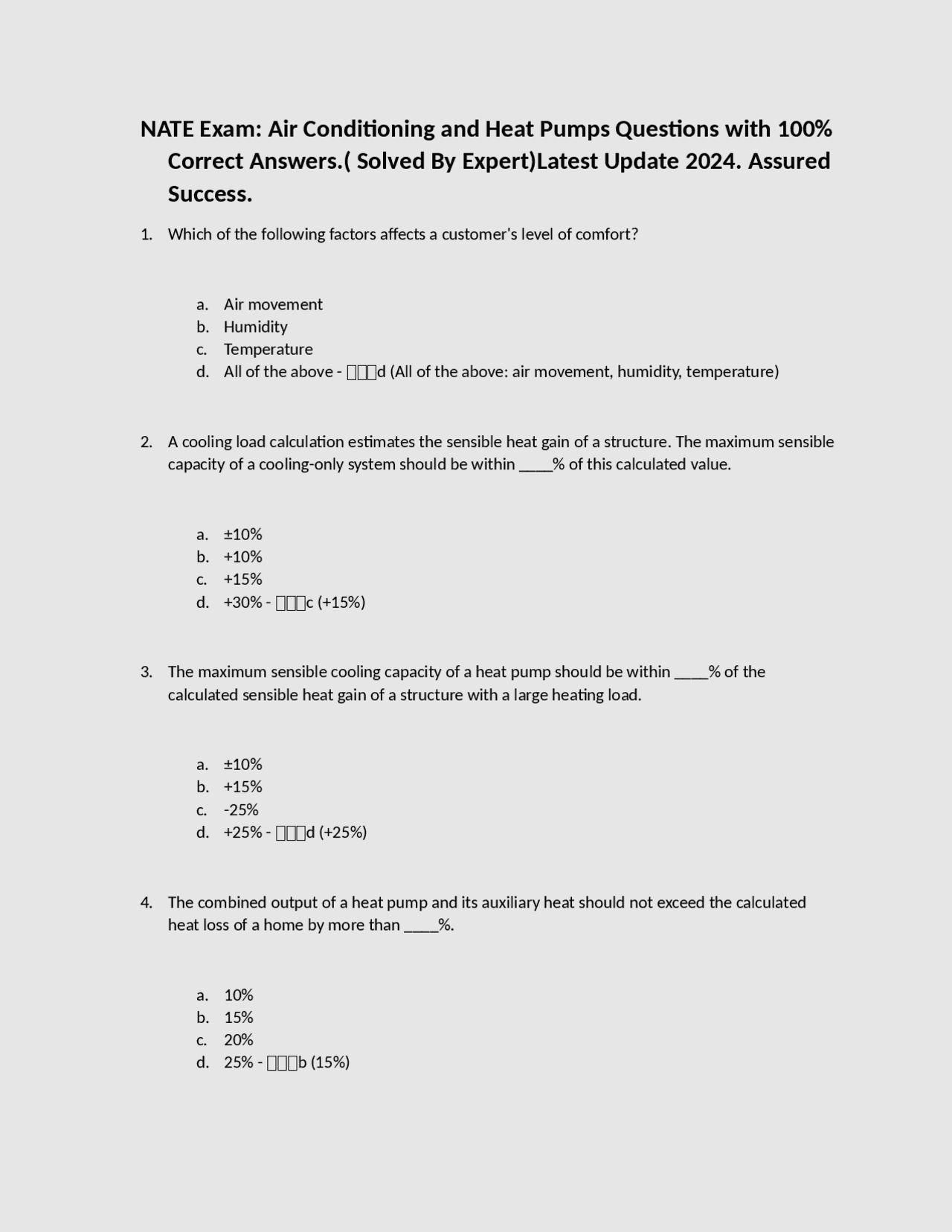 NATE Exam Air Conditioning and Heat Pumps Questions with 100 Correct