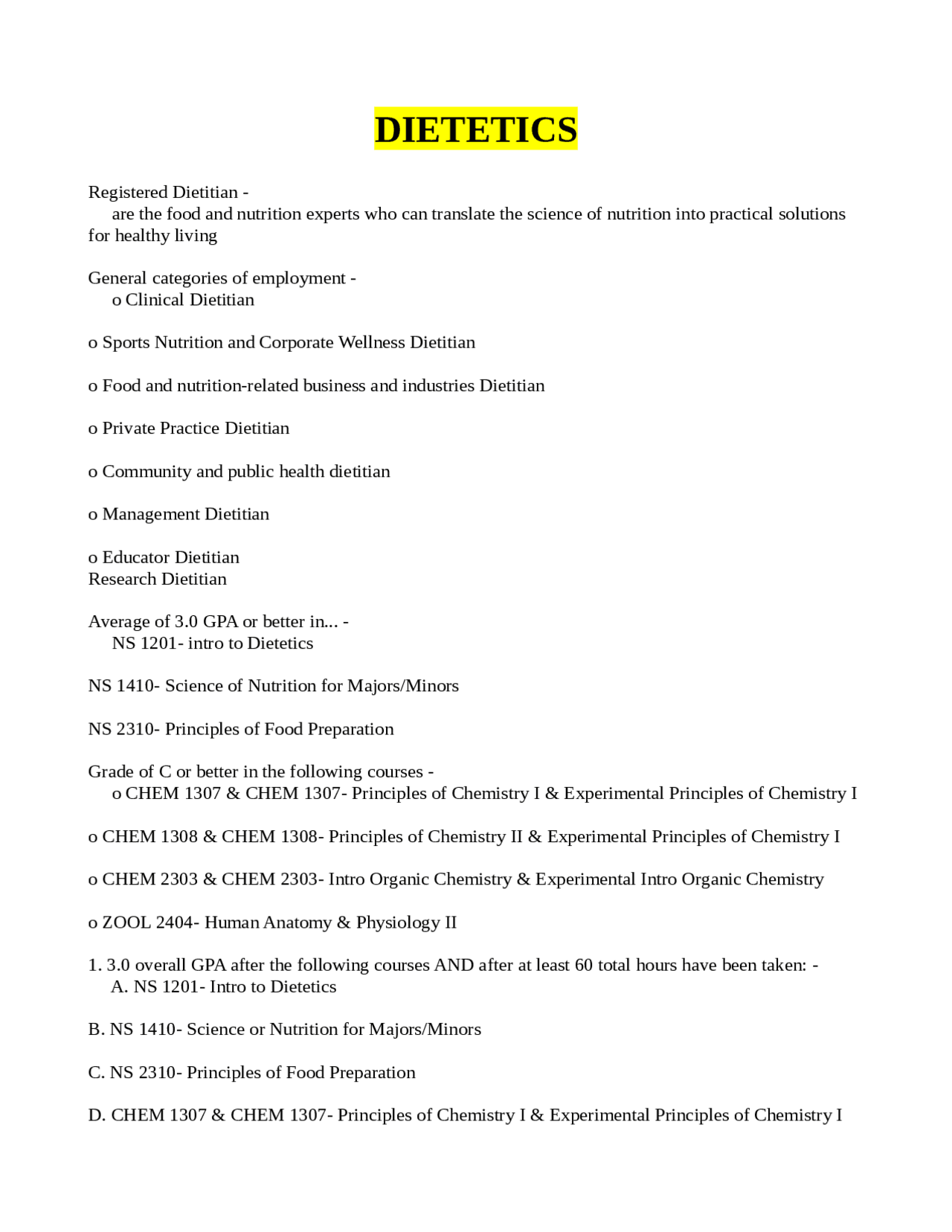 Requirements and Resources for a Registered Dietitian Exams