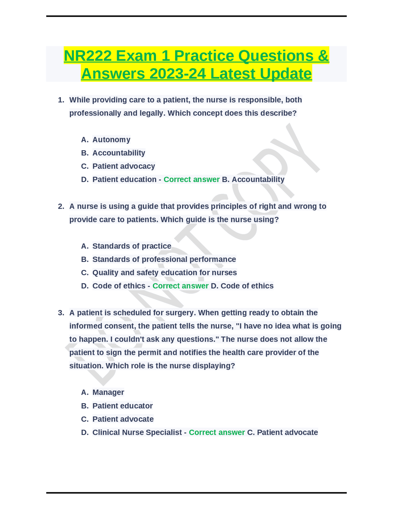 NR222 Exam 1 Practice Questions & Answers 202324 Latest Update Exams