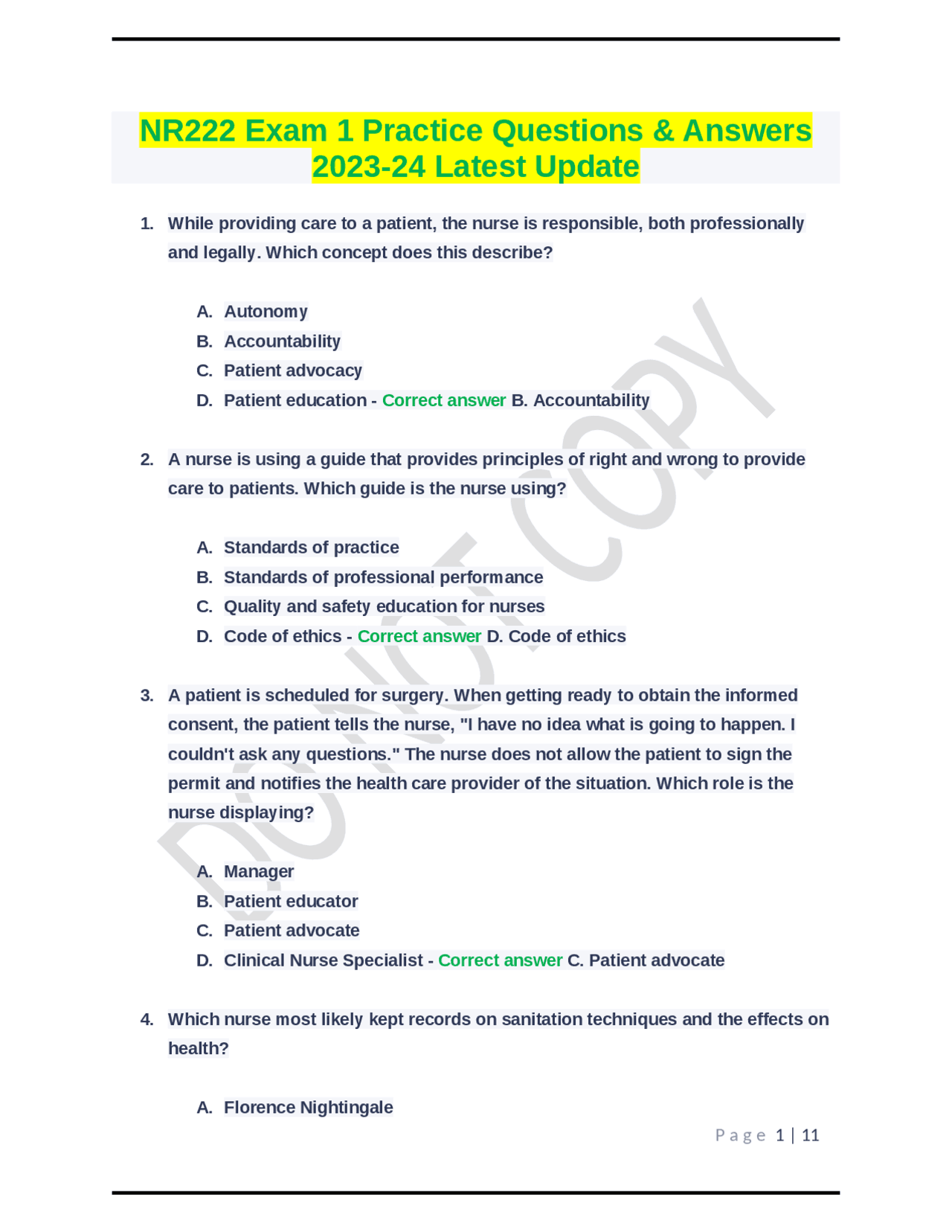 NR222 Exam 1 Practice Questions & Answers 202324 Latest Update Exams