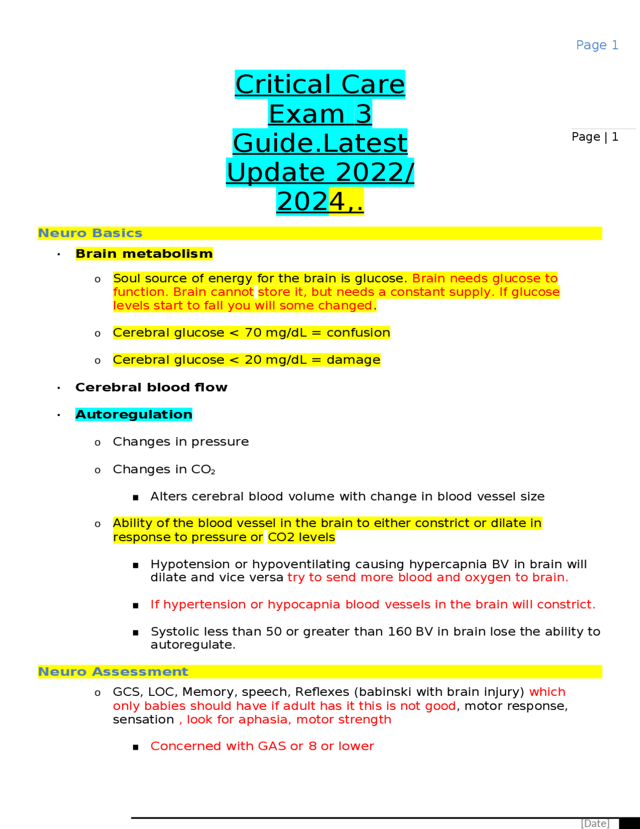Critical Care Exam 3 Guide.Latest Update 2022/ 2024 | Exams Nursing ...