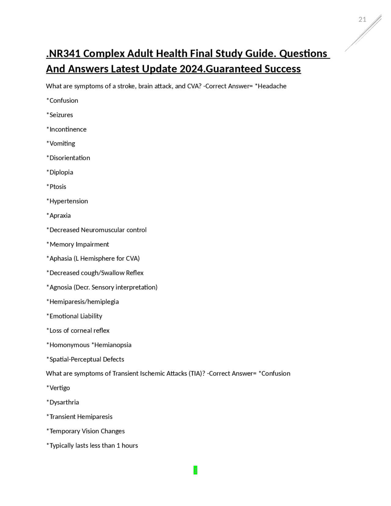 NR341 Complex Adult Health Final Study Guide. Questions And Answers ...