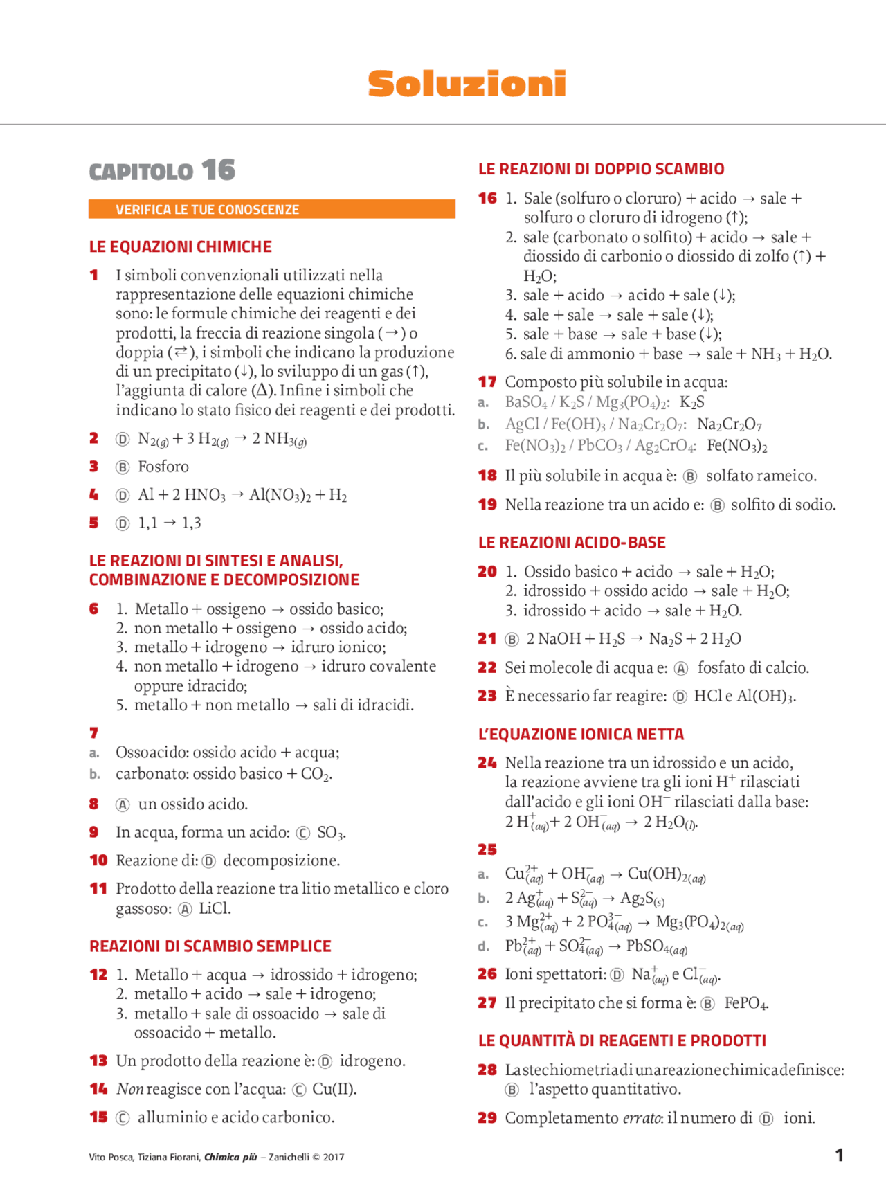 soluzioni chimica libro | Esercizi di Chimica | Docsity