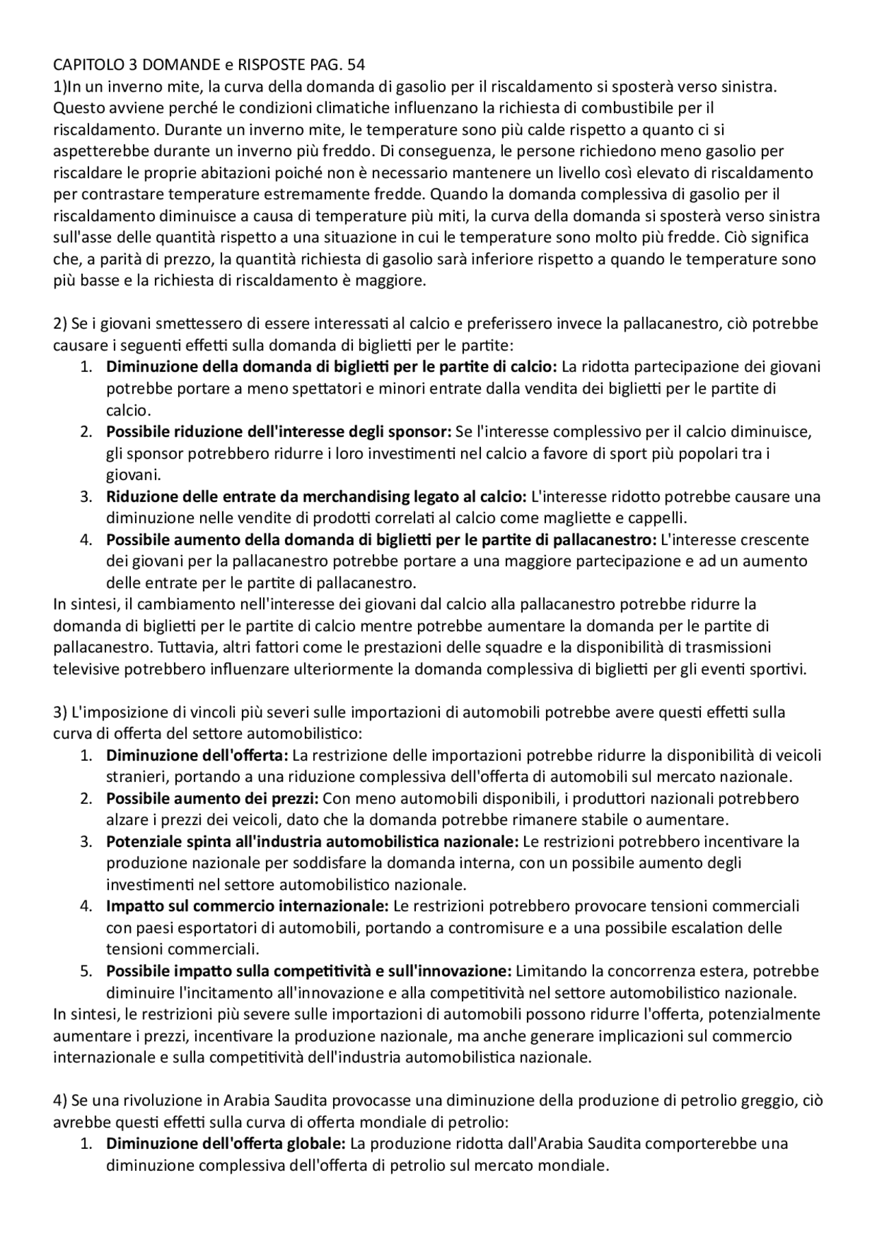 domande e risposte dal libro | Esercizi di Economia Politica | Docsity