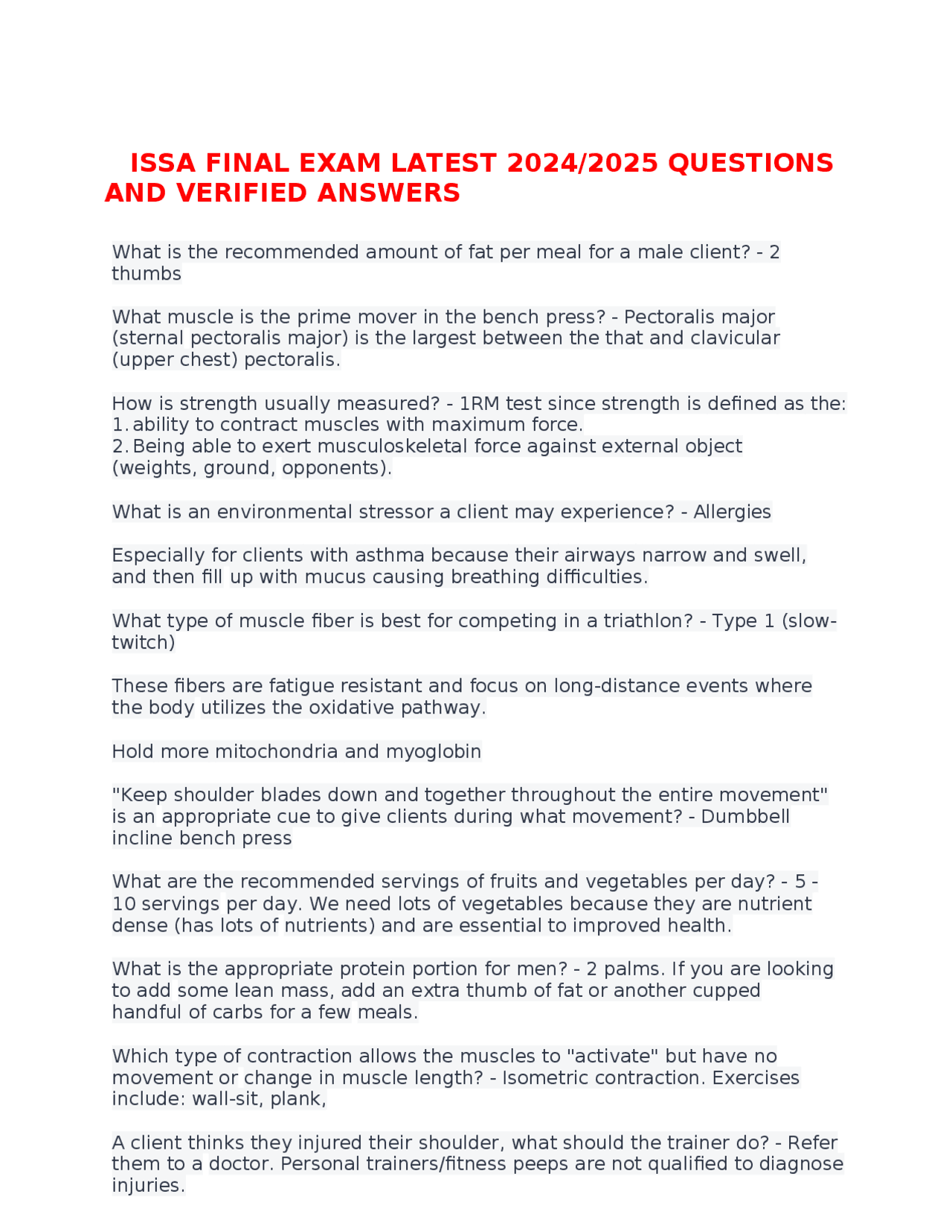 ISSA FINAL EXAM LATEST 2024/2025 QUESTIONS AND VERIFIED ANSWERS | Exams ...