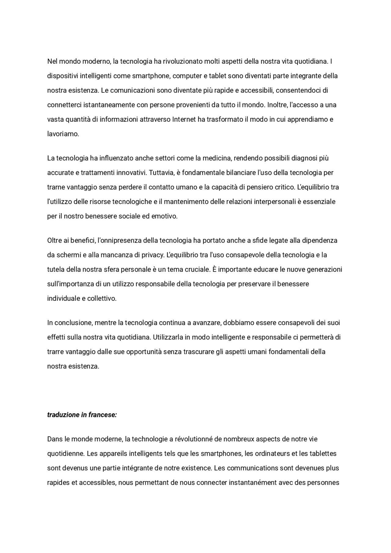 traduzione italianofrancese Traduzioni di Francese Docsity