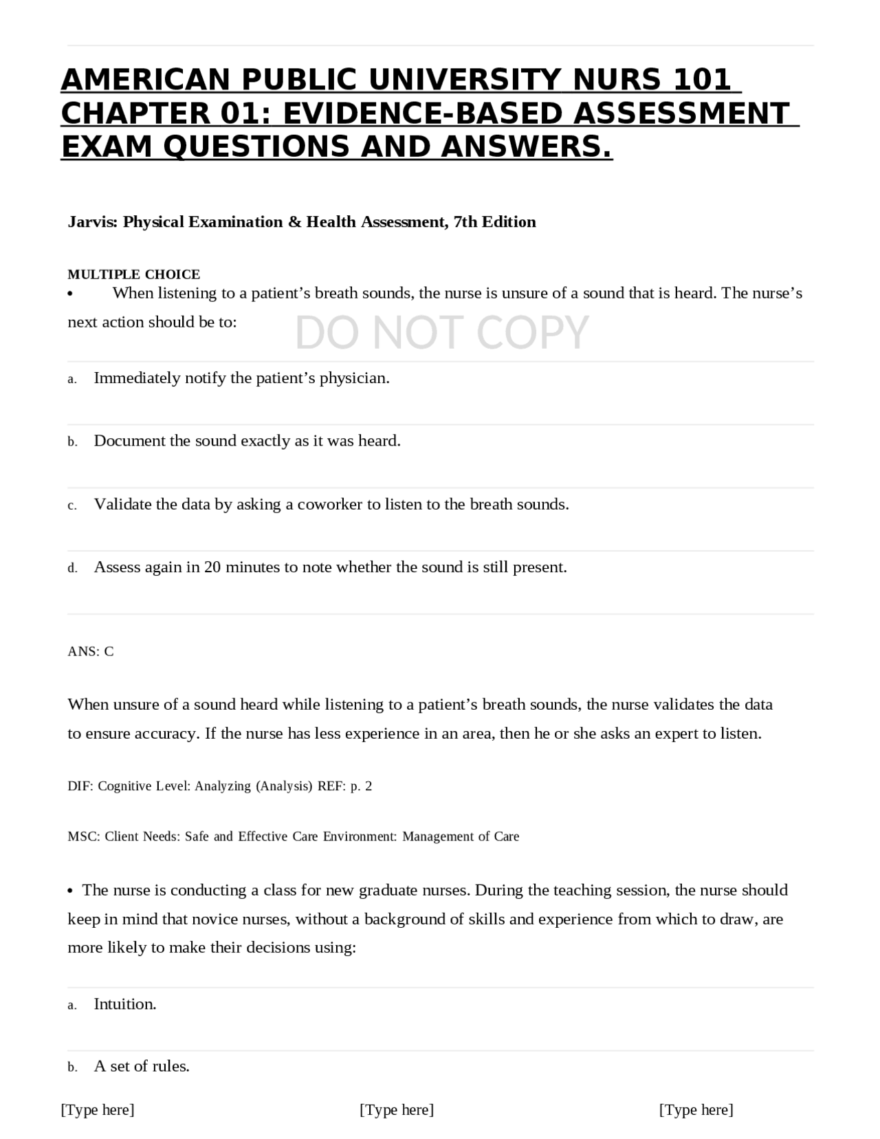 Evidence-Based Assessment Exam Questions and Answers | Exams Nursing ...