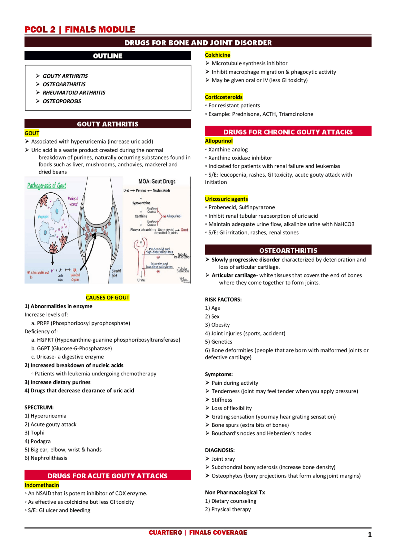 Drugs for Bone and Joint Disorder | Transcriptions Pharmacology | Docsity