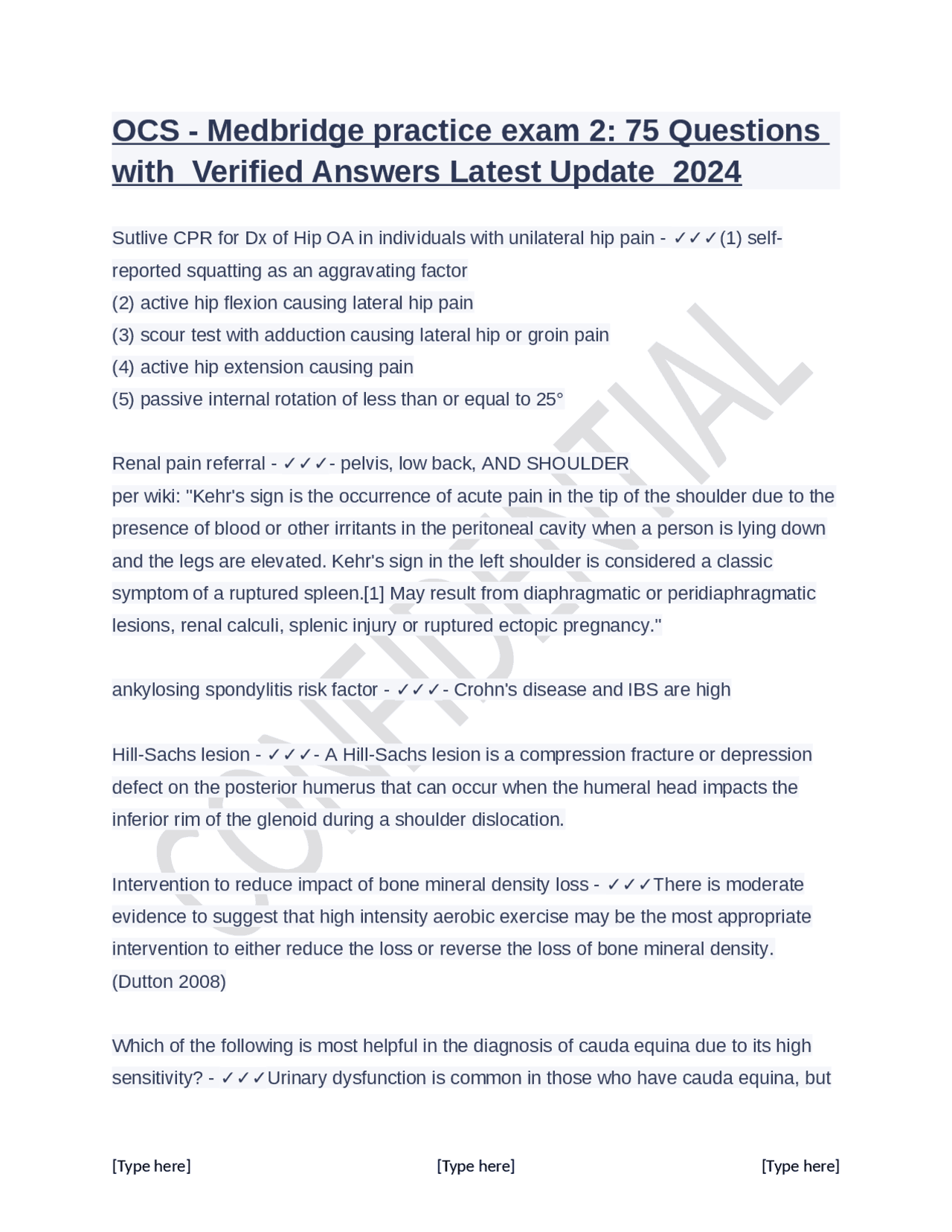 OCS Medbridge practice exam 2 75 Questions with Verified Answers Latest Update 2024 Exams
