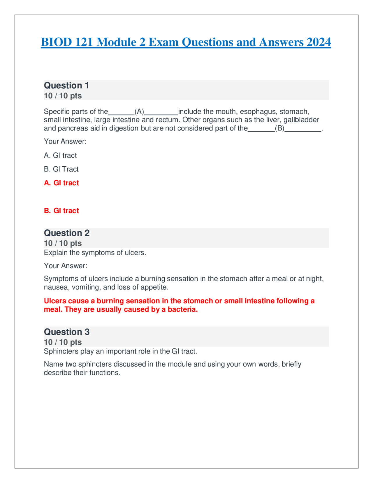 BIOD 121 Module 2 Exam Questions and Answers | Exams Biology | Docsity