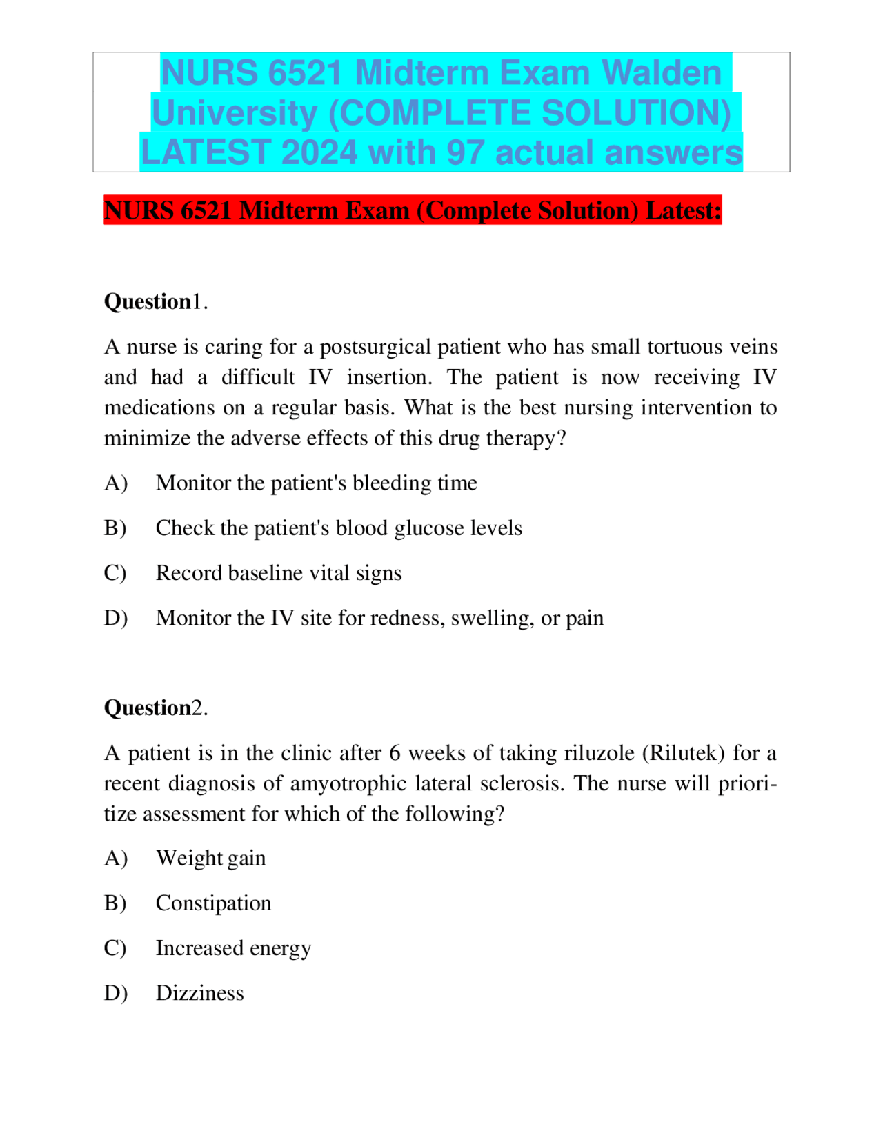 Nurs 6521 Midterm Exam Walden University Complete Solution Latest 2024 With 97 Correct A Nurs 6521 Midterm Exam Walden University Complete Solution Latest 2024 With 97 Correct A