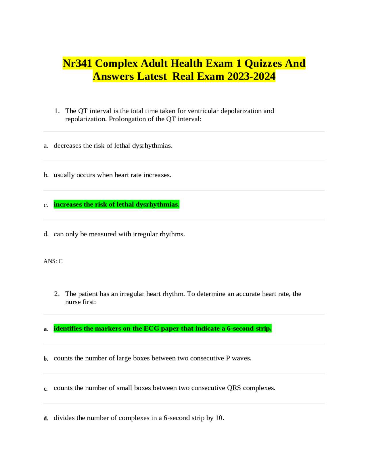 Nr341 Complex Adult Health Exam 1 Quizzes And Answers Latest Real Exam