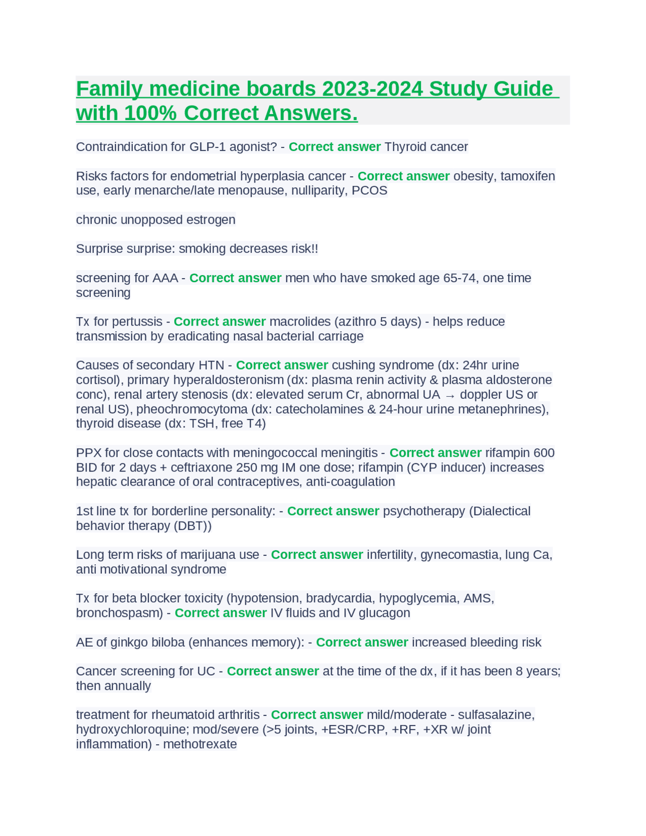 Family medicine boards 20232024 Study Guide with 100 Correct Answers
