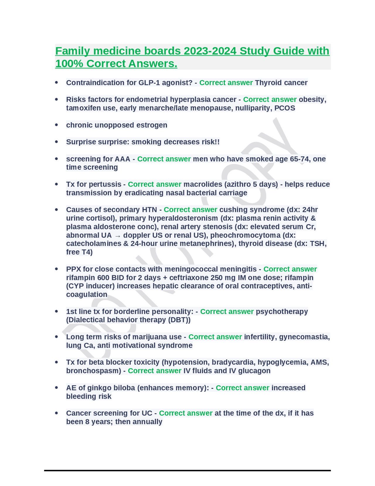 Family medicine boards 20232024 Study Guide with 100 Correct Answers