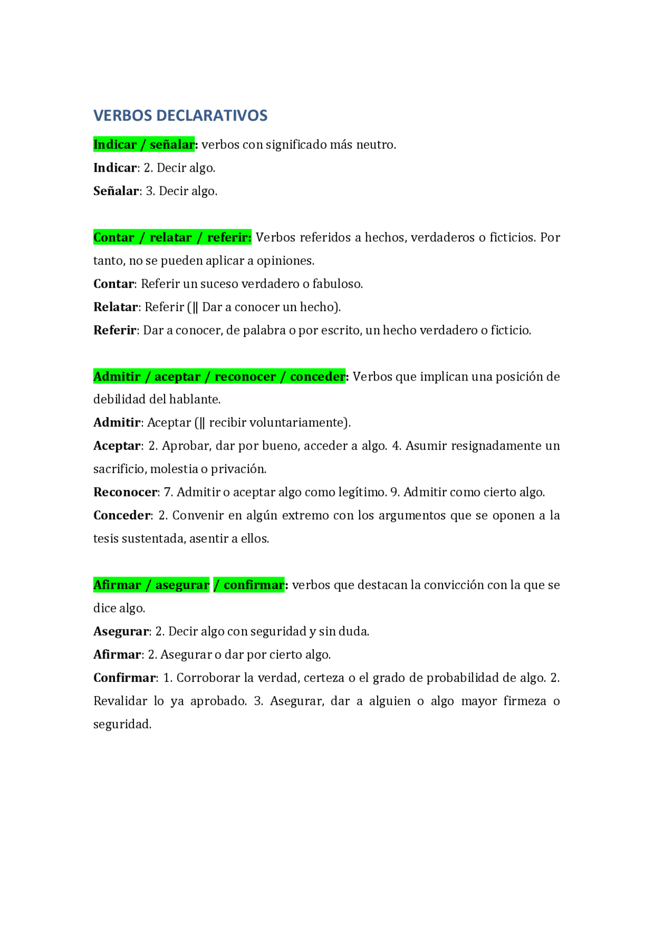 Explicacion Verbos declarativos Amador | Appunti de Giornalismo | Docsity